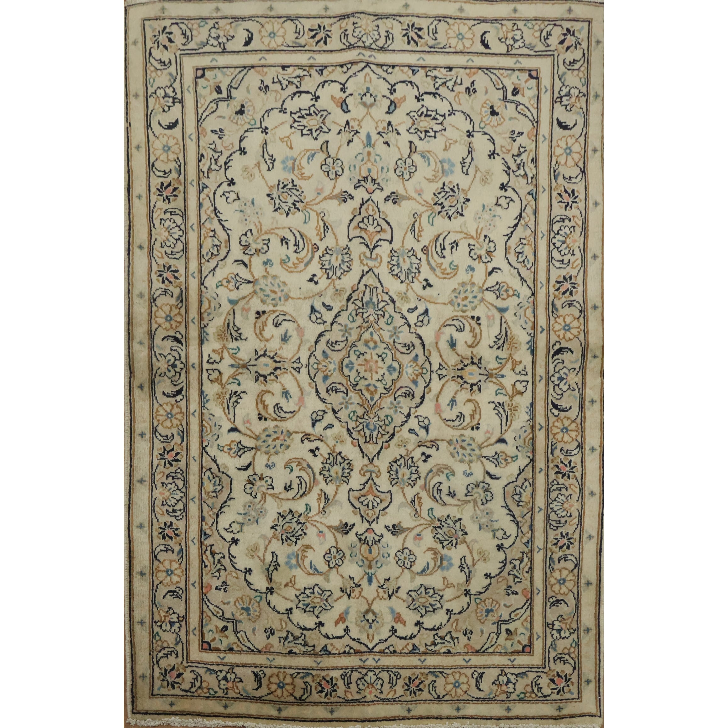 Hand Knotted Oriental 100 Wool Carpet Traditional Floral Beige Ivories Kashan Area Rug 4 10 X 3 2