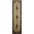 Hand Knotted Oriental 100 Wool Carpet Traditional Floral Beige Ivories Kashan Runner Rug 9 6 X 2 8