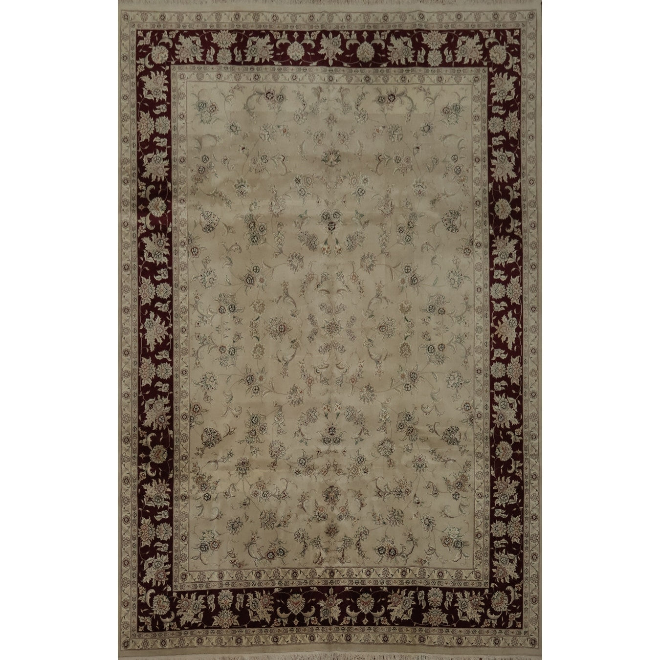 Hand Knotted Oriental 100 Wool Carpet Traditional Floral Beige Ivories Tabriz Area Rug 12 2 X 9 2