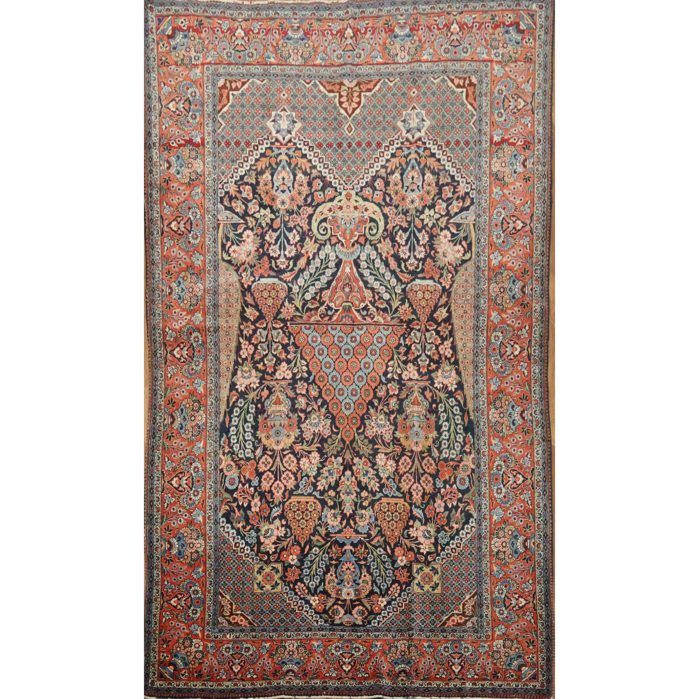 Hand Knotted Oriental 100 Wool Carpet Traditional Floral Blues Kashan Area Rug 7 1 X 4 2