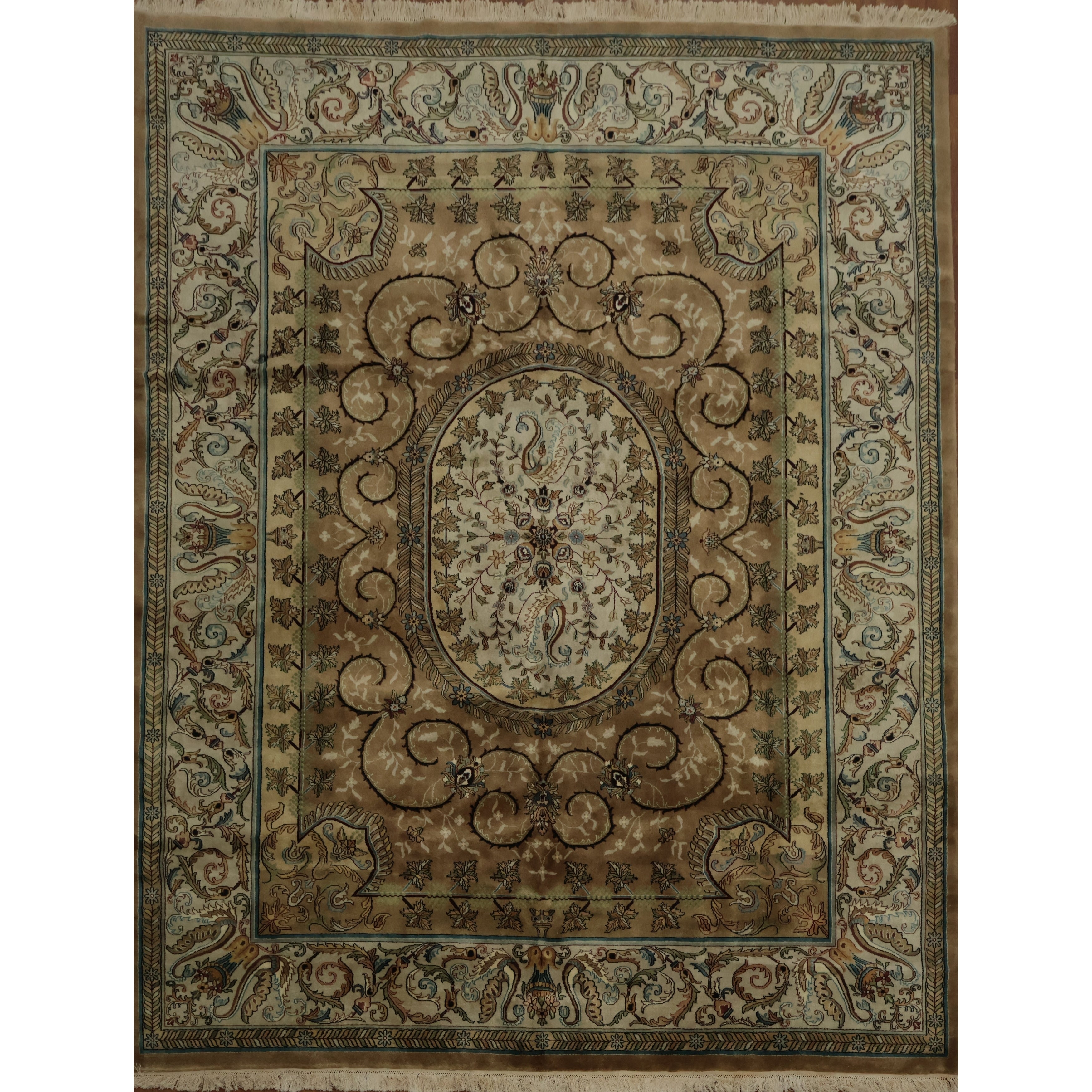 Hand Knotted Oriental 100 Wool Carpet Traditional Floral Brown Aubusson Area Rug 11 11 X 9 0