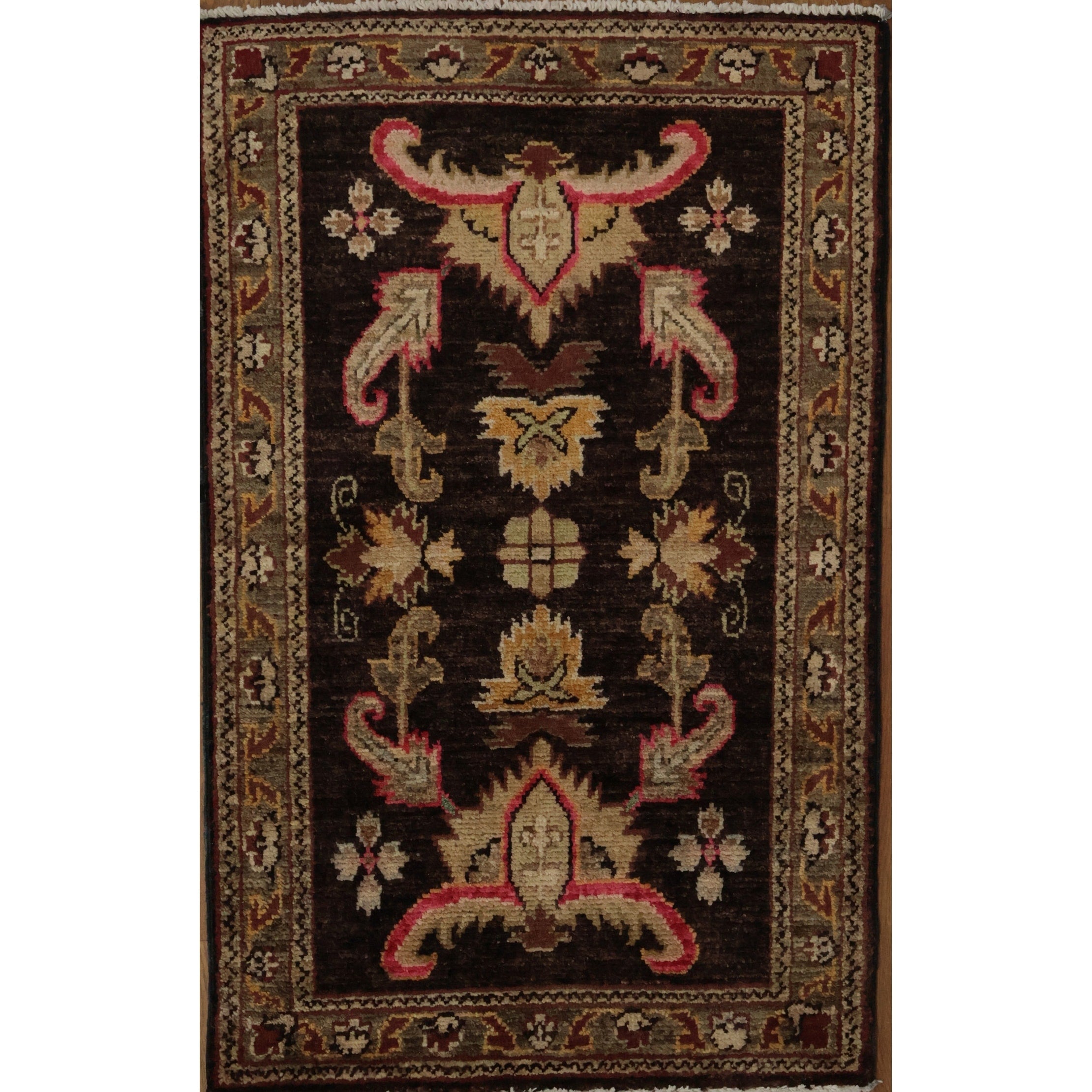 Hand Knotted Oriental 100 Wool Carpet Traditional Floral Brown Peshawar Area Rug 3 2 X 2 0