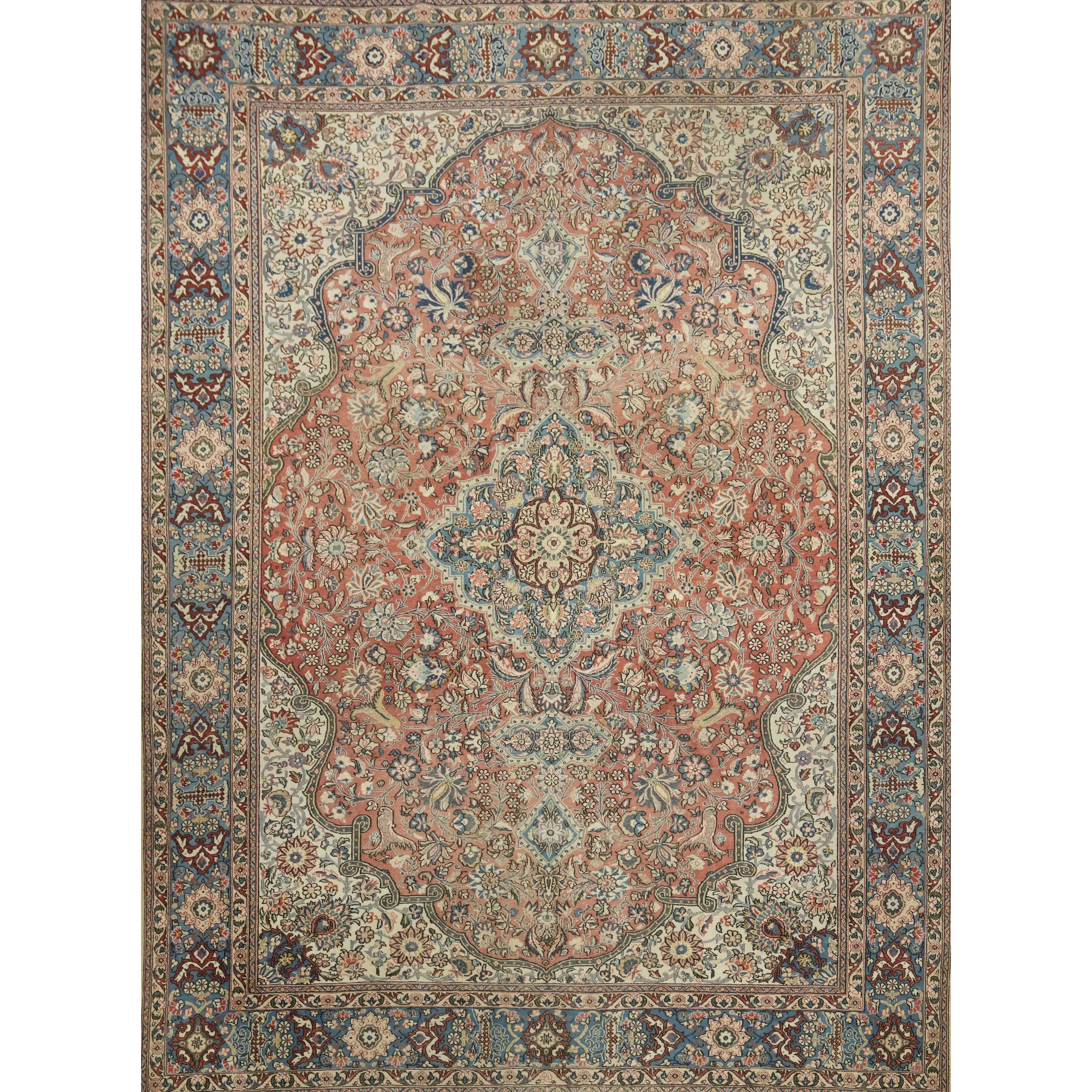 Hand Knotted Oriental 100 Wool Carpet Traditional Floral Coral Mashad Area Rug 10 8 X 7 11
