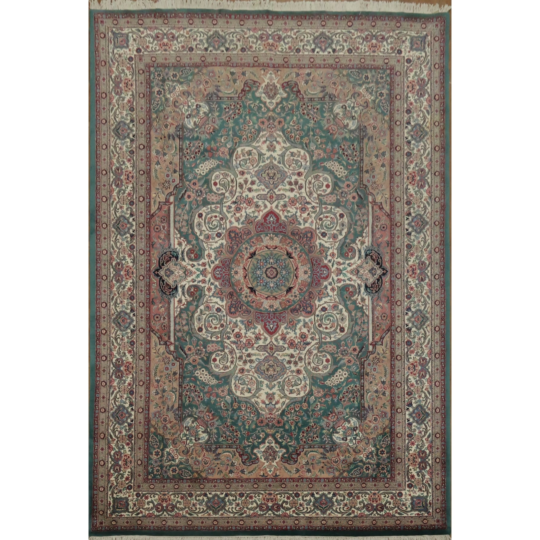 Hand Knotted Oriental 100 Wool Carpet Traditional Floral Green Aubusson Area Rug 14 5 X 9 8