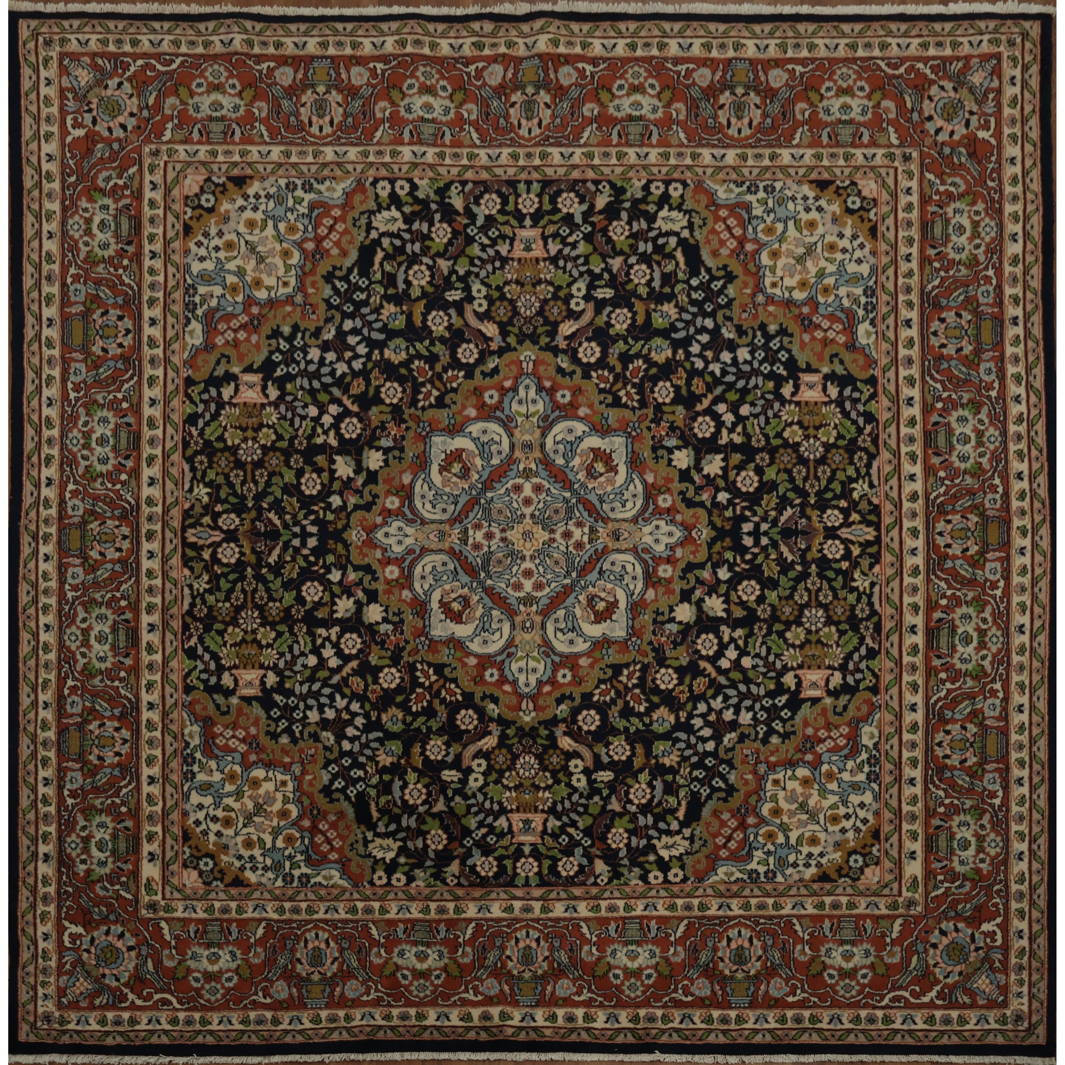 Hand Knotted Oriental 100 Wool Carpet Traditional Floral Navy Blue Blues Bokhara Area Rug 6 3 X 6 2