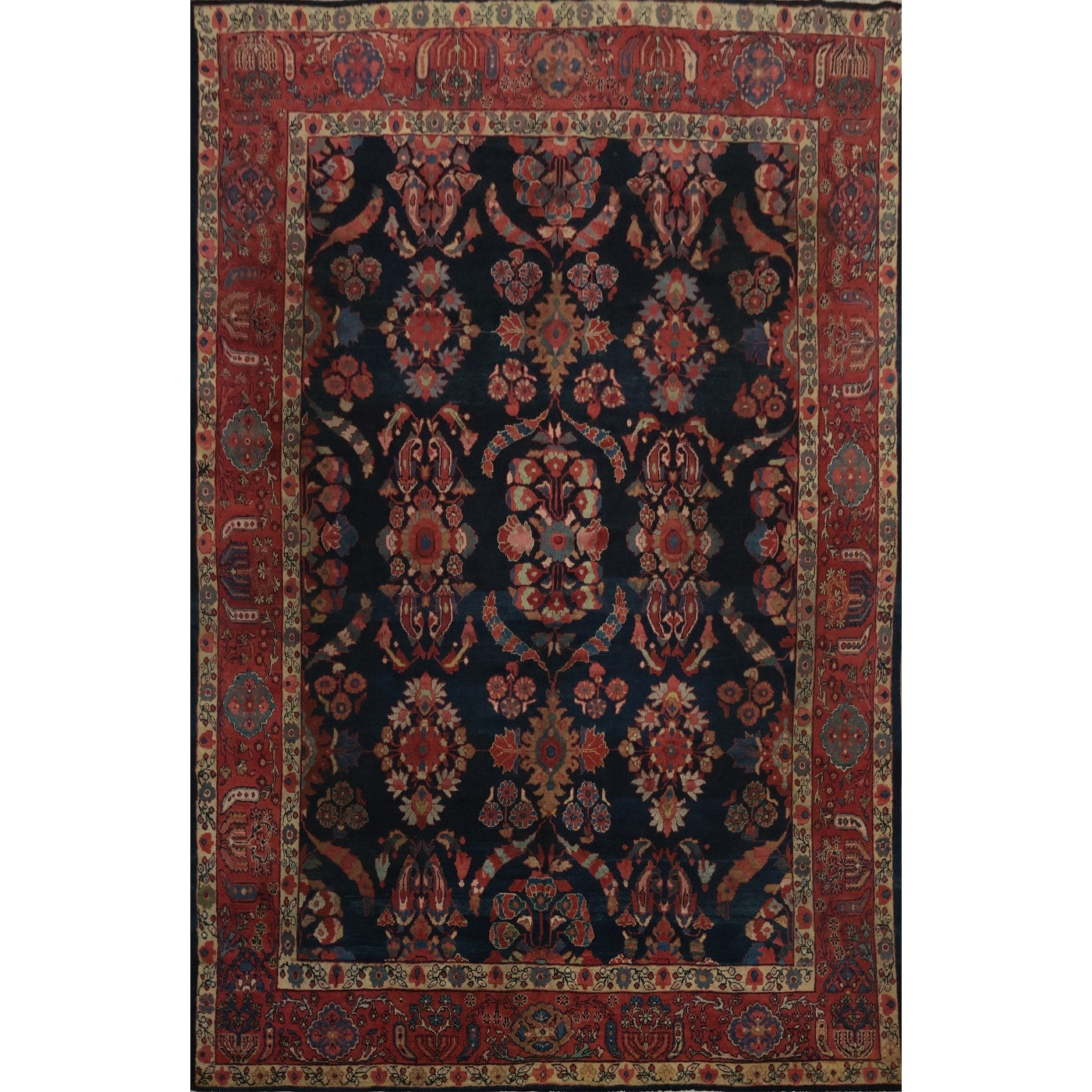 Hand Knotted Oriental 100 Wool Carpet Traditional Floral Navy Blue Blues Sultanabad Area Rug 12 6 X 9 3