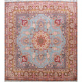Light Blue Floral Tabriz Persian Area Rug Traditional Hand Made Carpet 9 10 X 9 9 Square