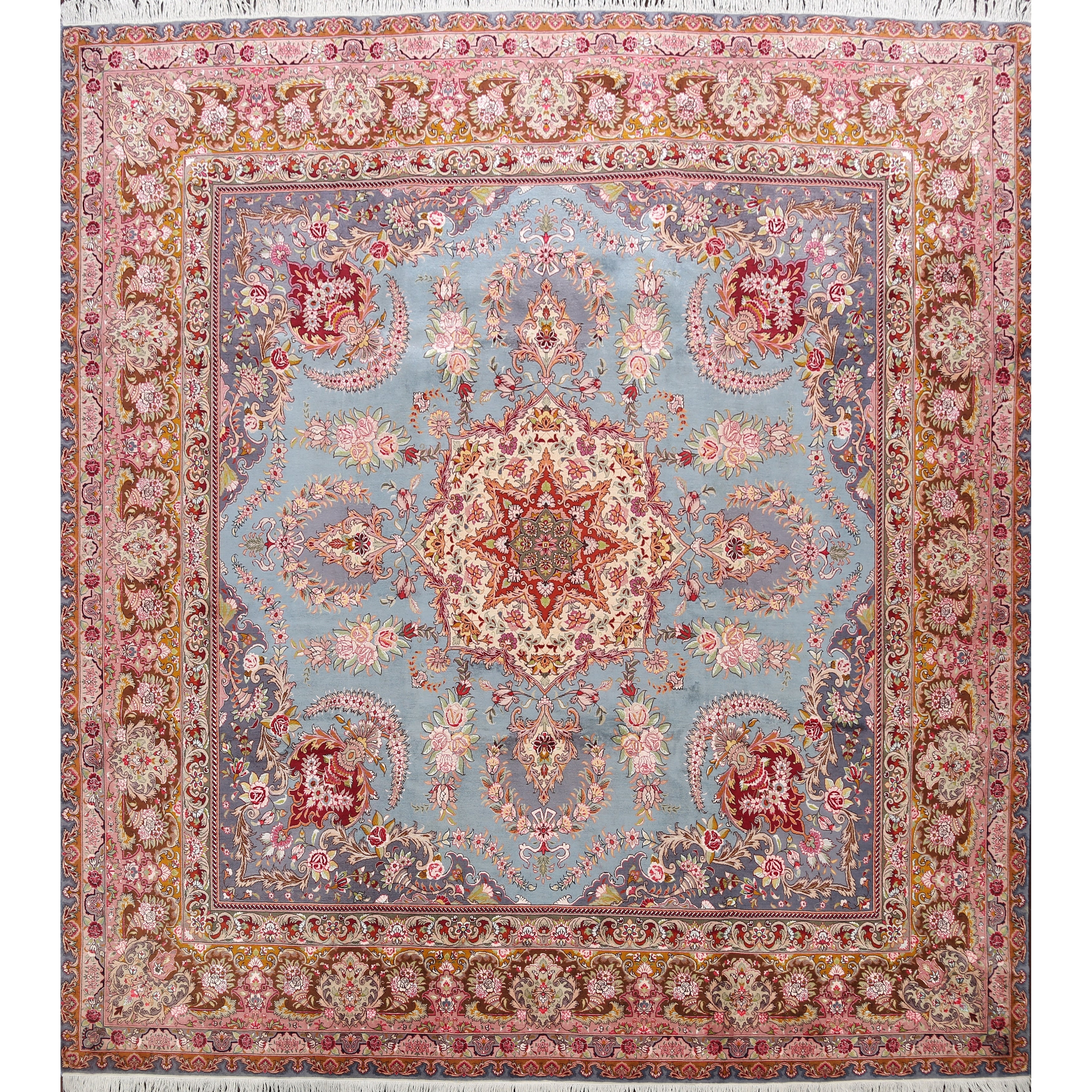 Light Blue Floral Tabriz Persian Area Rug Traditional Hand Made Carpet 9 10 X 9 9 Square