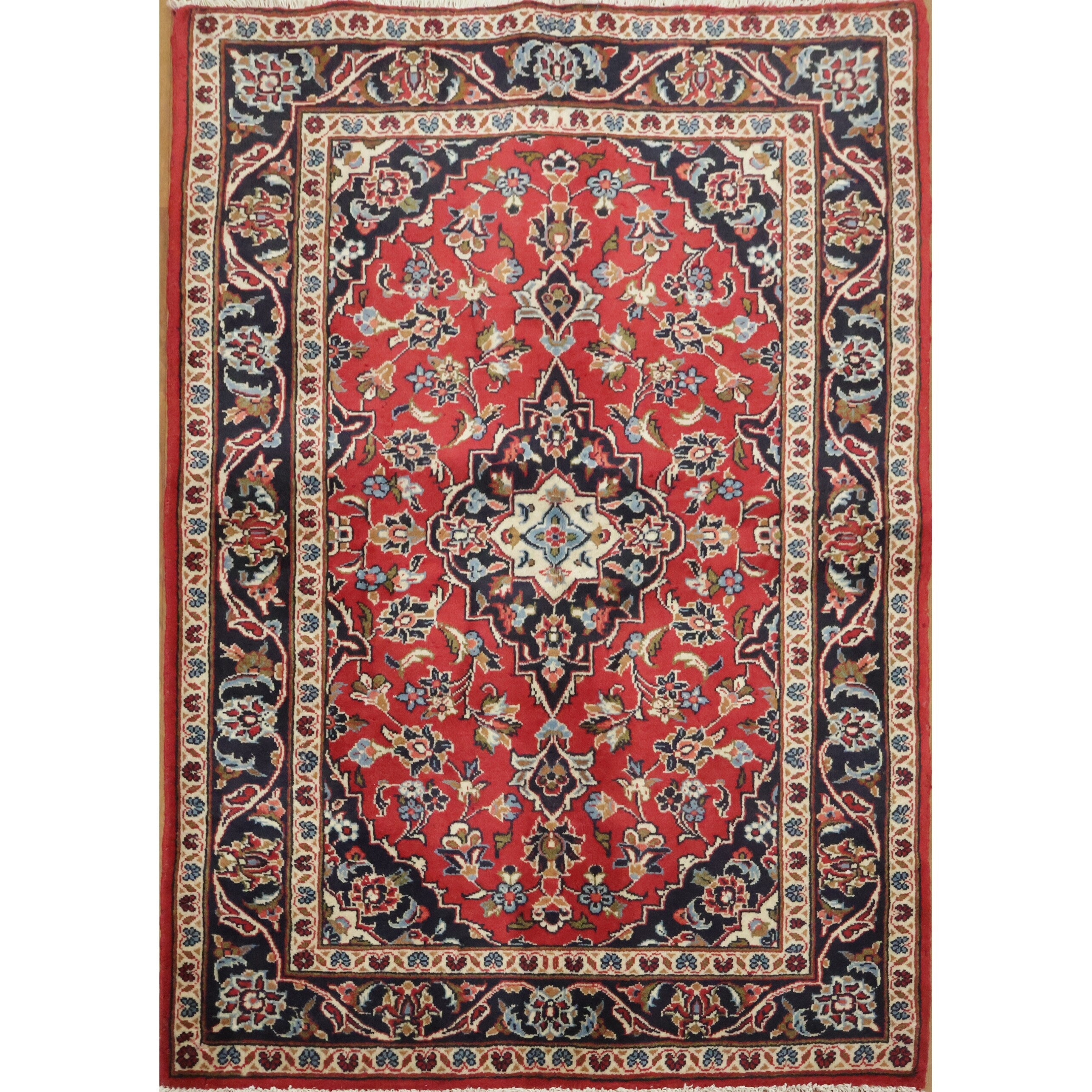 Hand Knotted Oriental 100 Wool Carpet Traditional Floral Red Kashan Area Rug 4 10 X 3 5