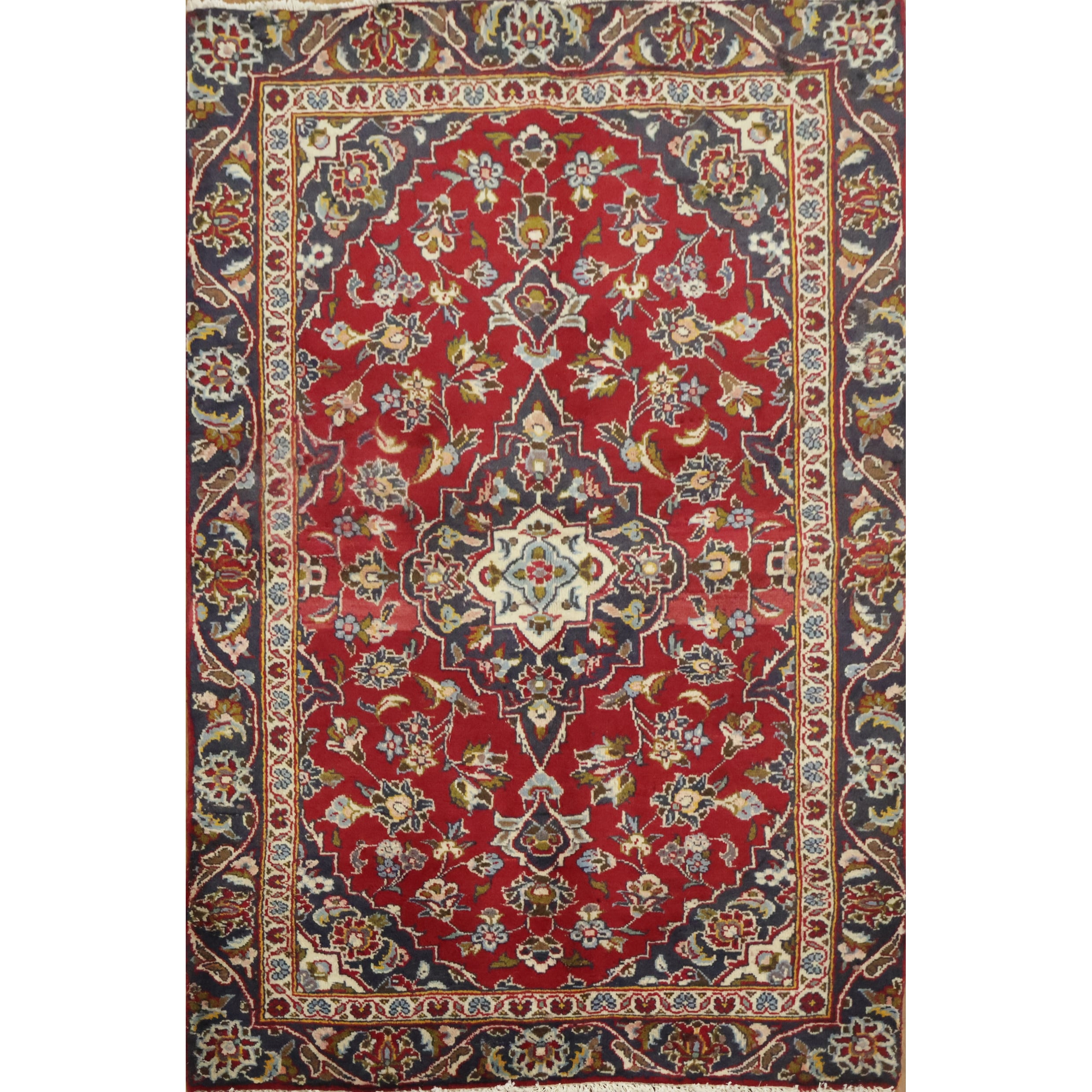 Hand Knotted Oriental 100 Wool Carpet Traditional Floral Red Kashan Area Rug 4 5 X 2 11