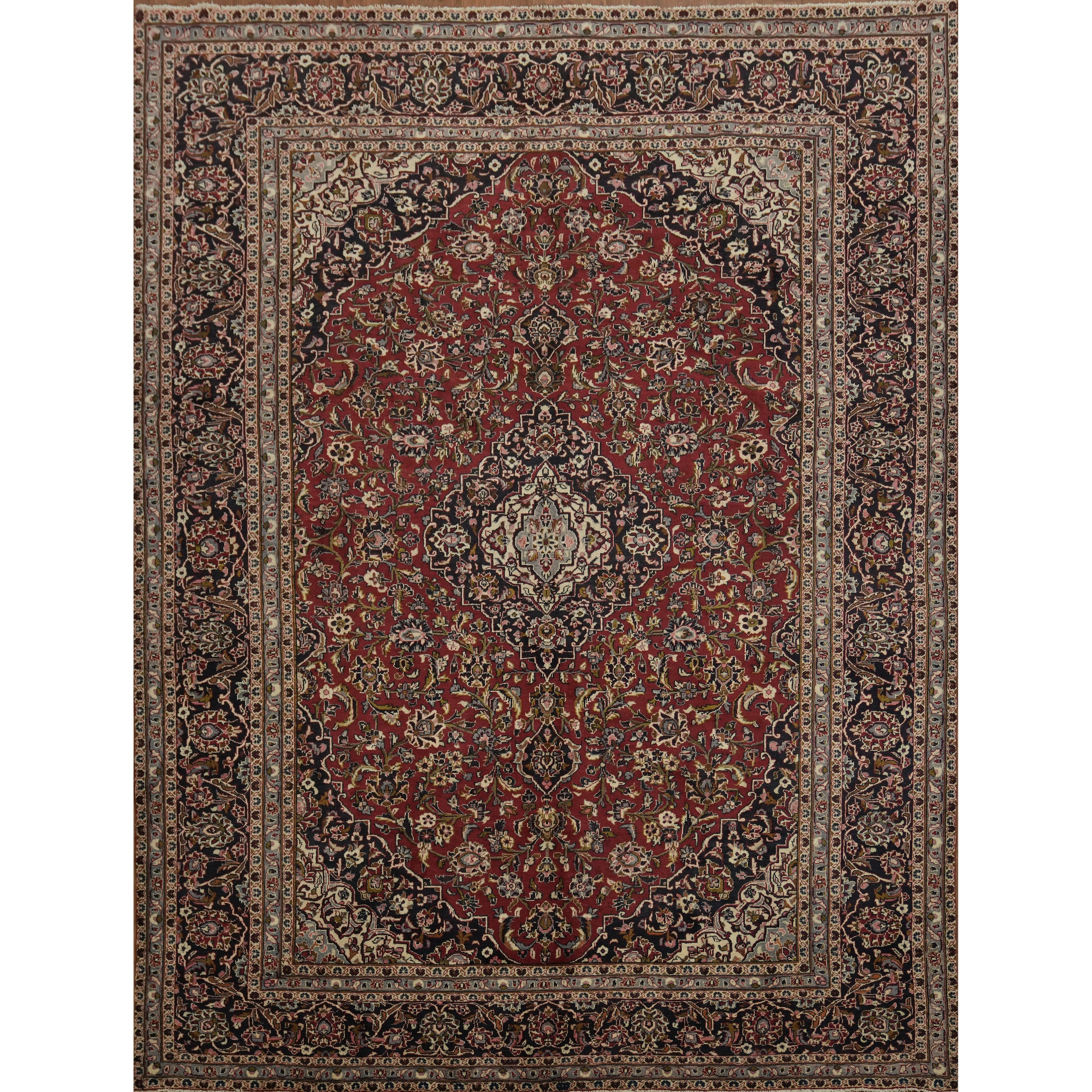 Hand Knotted Oriental 100 Wool Carpet Traditional Floral Red Mashad Area Rug 12 7 X 9 6