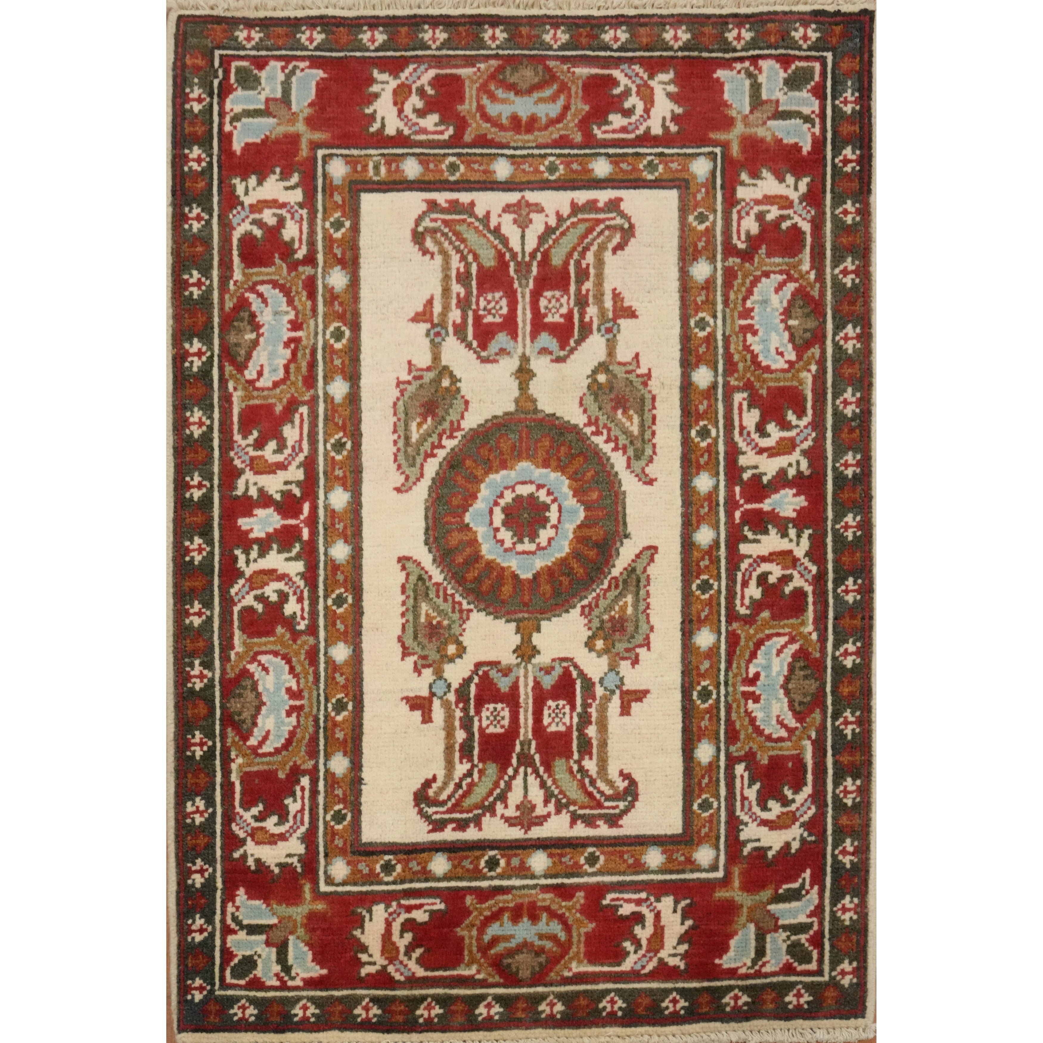 Hand Knotted Oriental 100 Wool Carpet Traditional Geometric Beige Ivories Kazak Area Rug 3 1 X 2 1