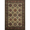 Hand Knotted Oriental 100 Wool Carpet Traditional Geometric Beige Ivories Kazak Area Rug 4 11 X 3 4