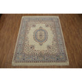 Hand Knotted Oriental 100 Wool Carpet Traditional Geometric Beige Ivories Kerman Area Rug 9 11 X 7 10