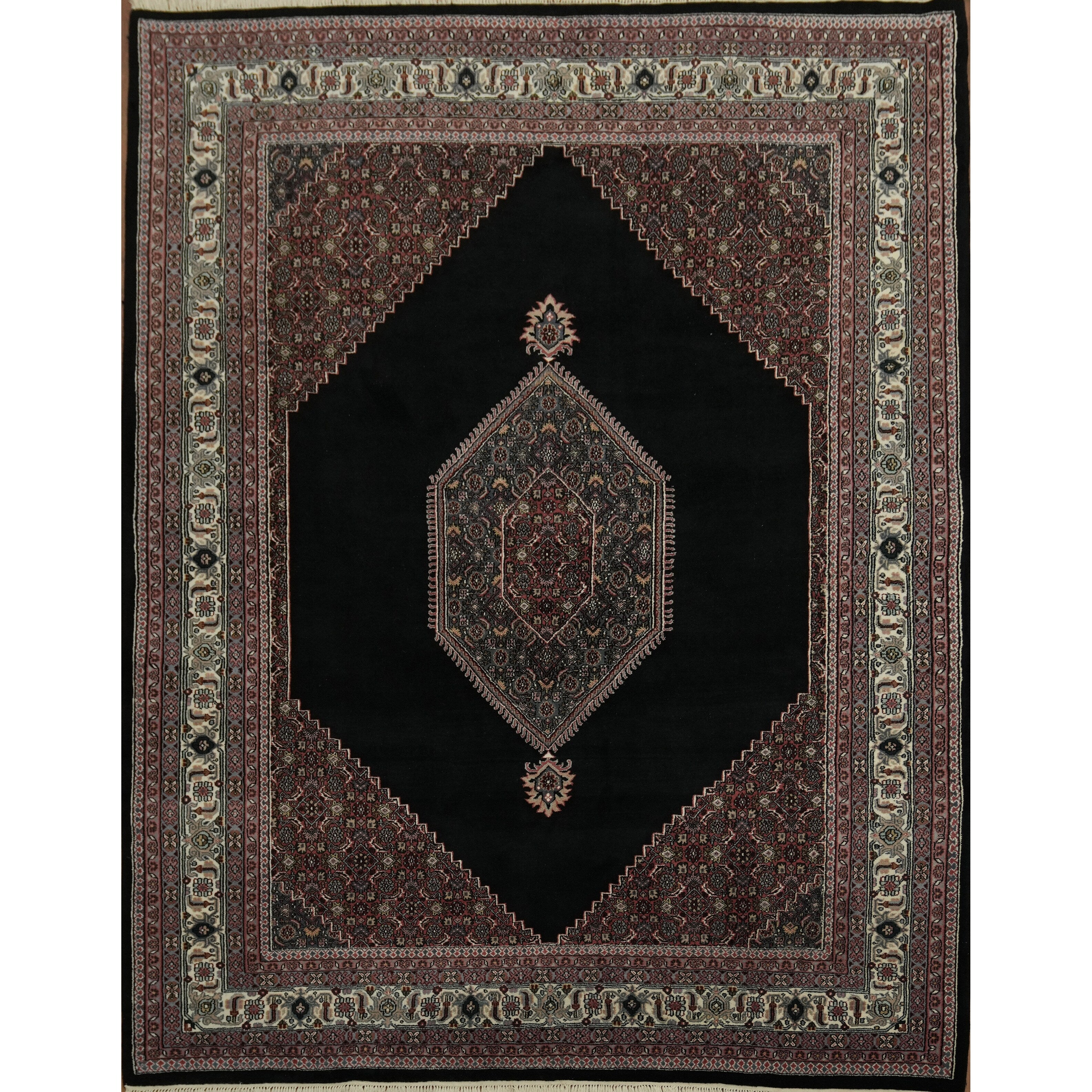 Hand Knotted Oriental 100 Wool Carpet Traditional Geometric Black Bidjar Area Rug 10 2 X 7 11