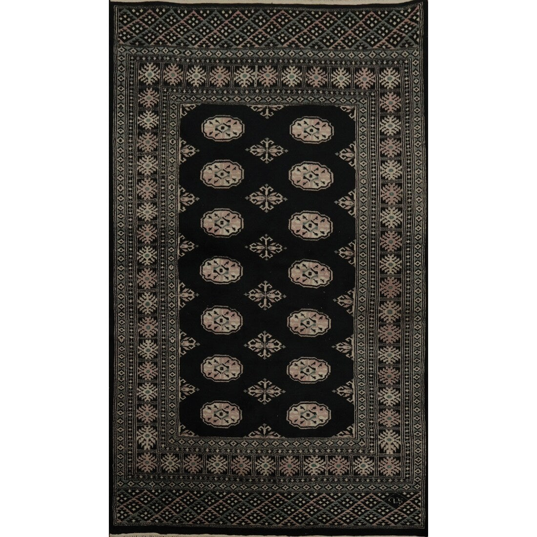 Hand Knotted Oriental 100 Wool Carpet Traditional Geometric Black Bokhara Area Rug 6 6 X 4 2