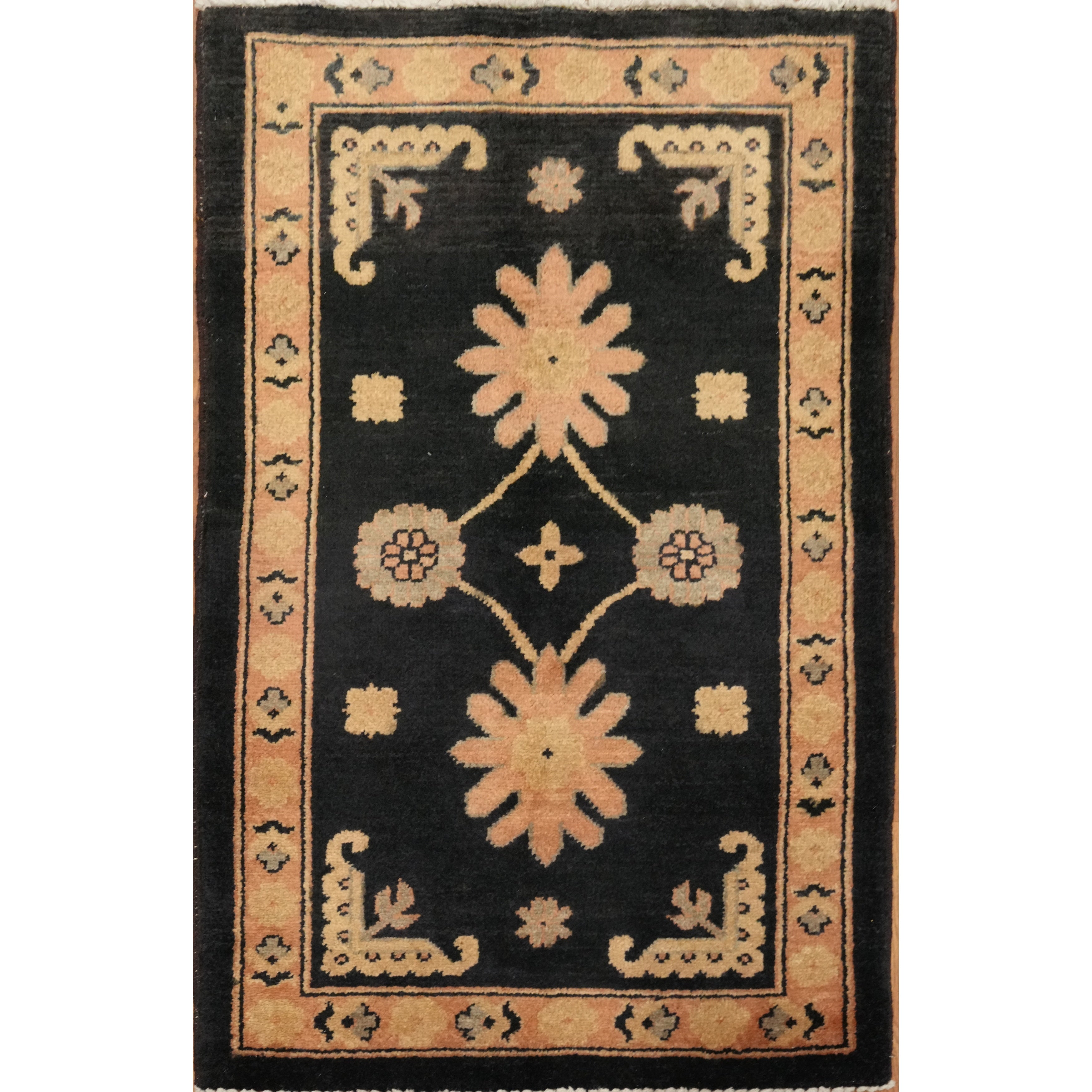 Hand Knotted Oriental 100 Wool Carpet Traditional Geometric Black Kazak Area Rug 3 3 X 2 1