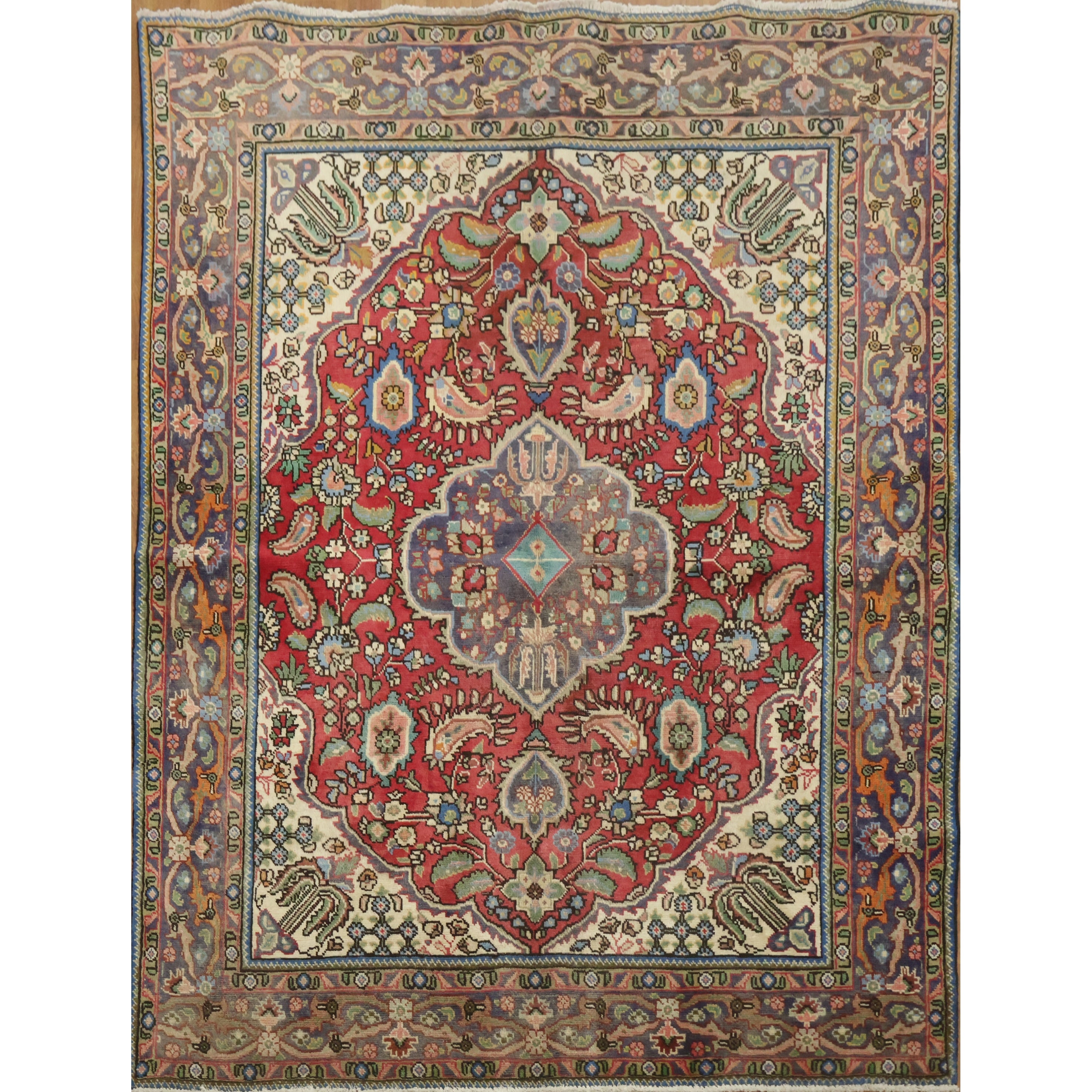 Hand Knotted Oriental 100 Wool Carpet Traditional Geometric Multi Colored Tabriz Area Rug 6 3 X 4 9