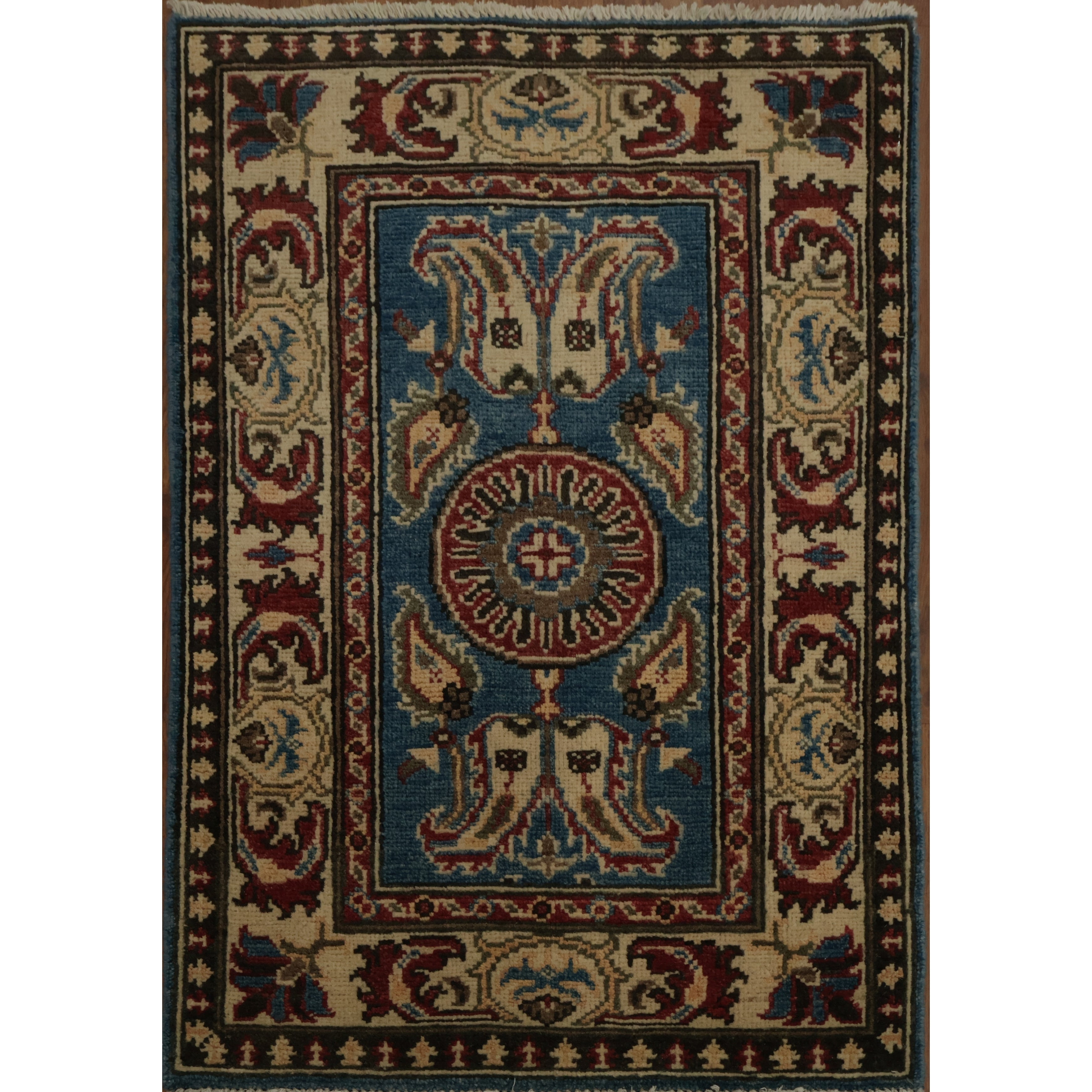 Hand Knotted Oriental 100 Wool Carpet Traditional Geometric Navy Blue Blues Kazak Area Rug 3 0 X 2 1