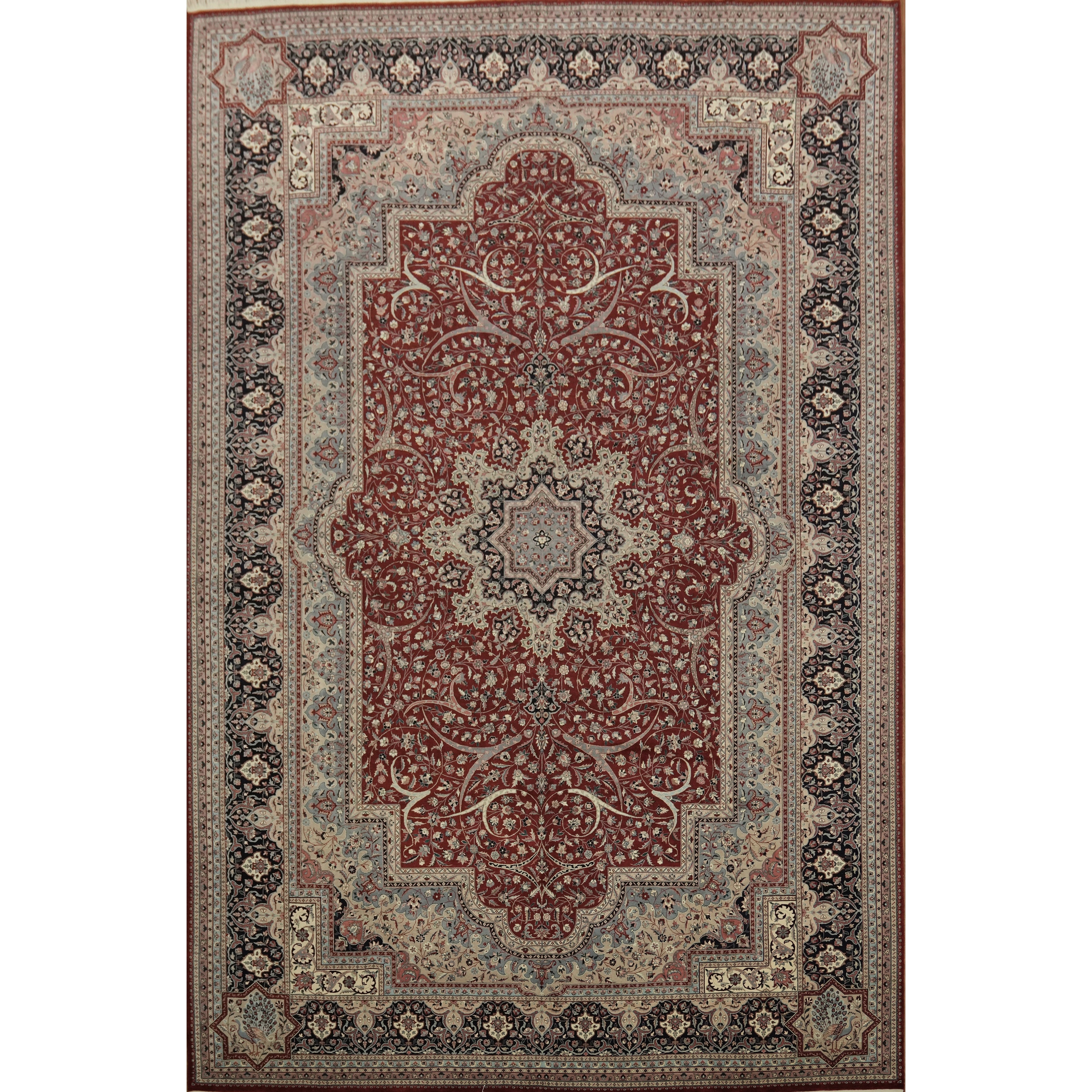 Hand Knotted Oriental 100 Wool Carpet Traditional Geometric Red Kashan Area Rug 18 4 X 12 1