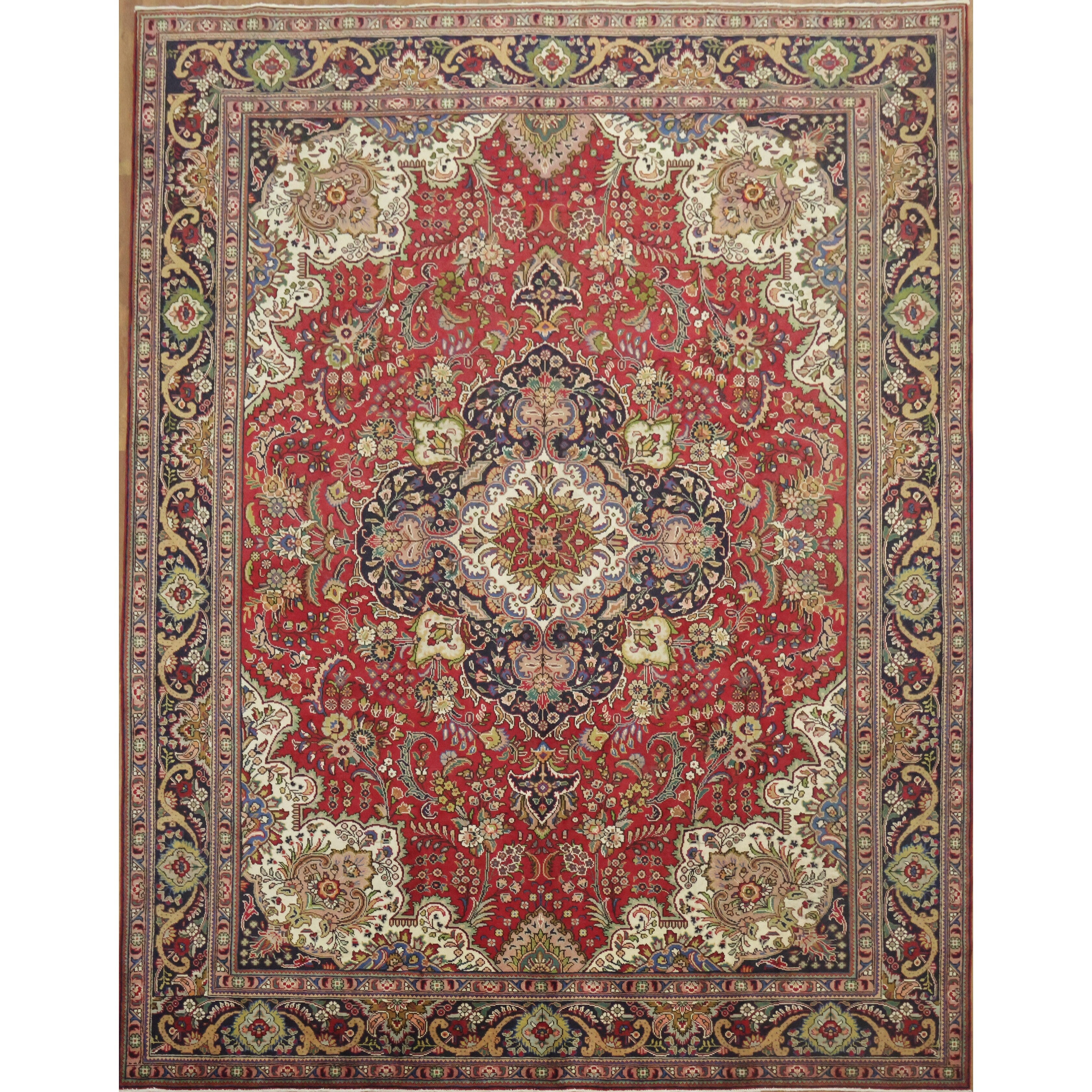 Hand Knotted Oriental 100 Wool Carpet Traditional Geometric Red Tabriz Area Rug 12 8 X 9 11