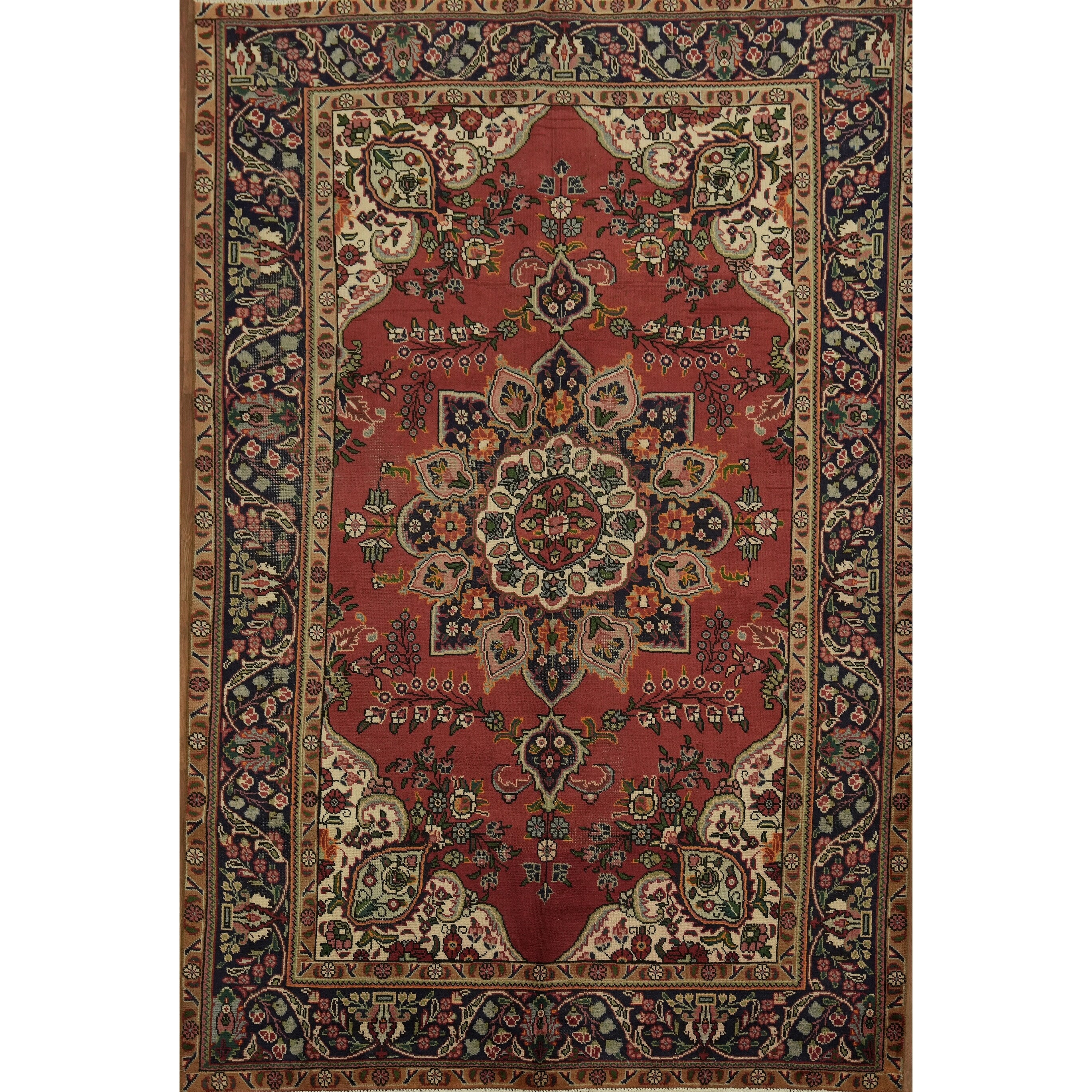 Hand Knotted Oriental 100 Wool Carpet Traditional Geometric Red Tabriz Area Rug 9 7 X 6 5