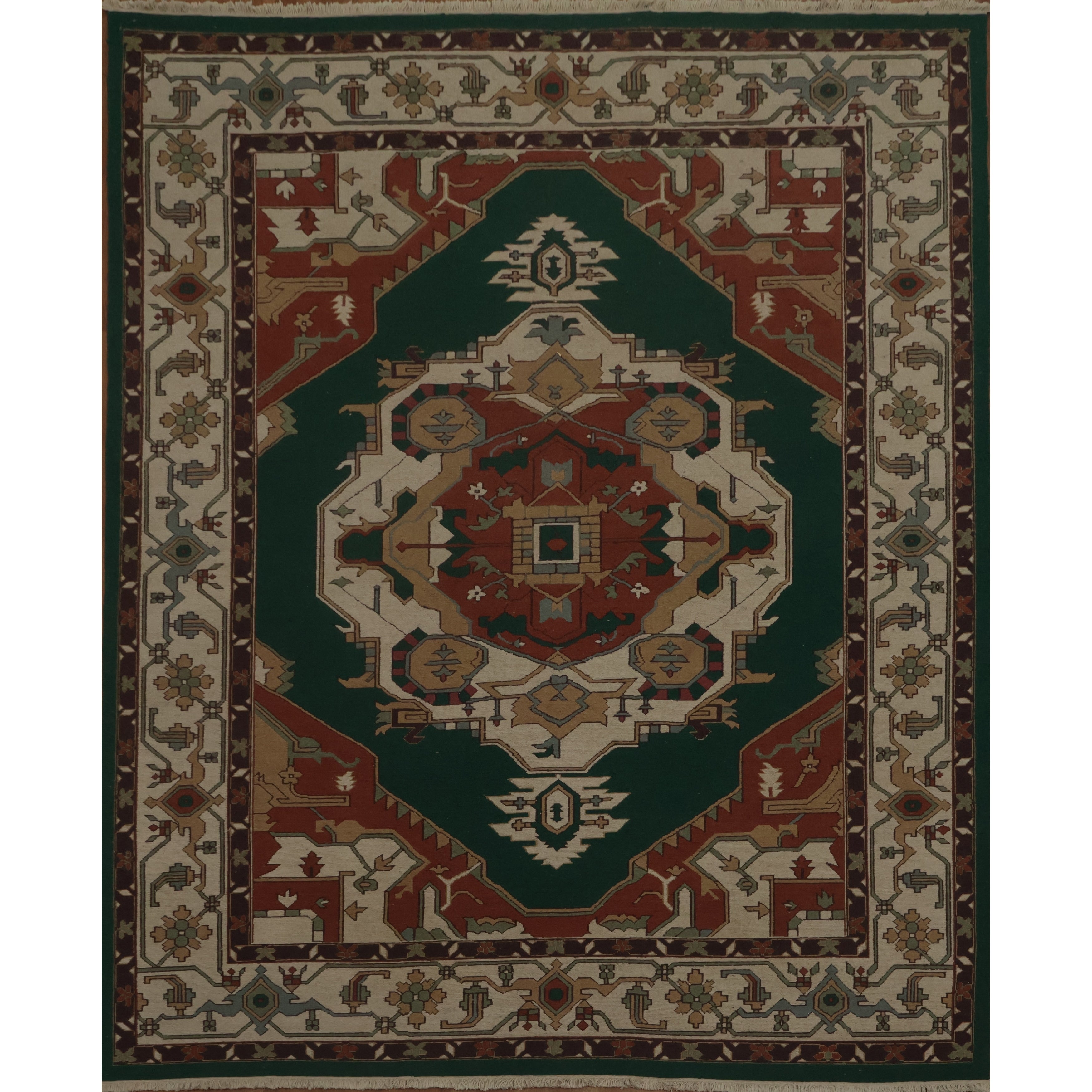Hand Knotted Oriental 100 Wool Carpet Traditional Medallion Green Sumak Area Rug 9 10 X 8 0