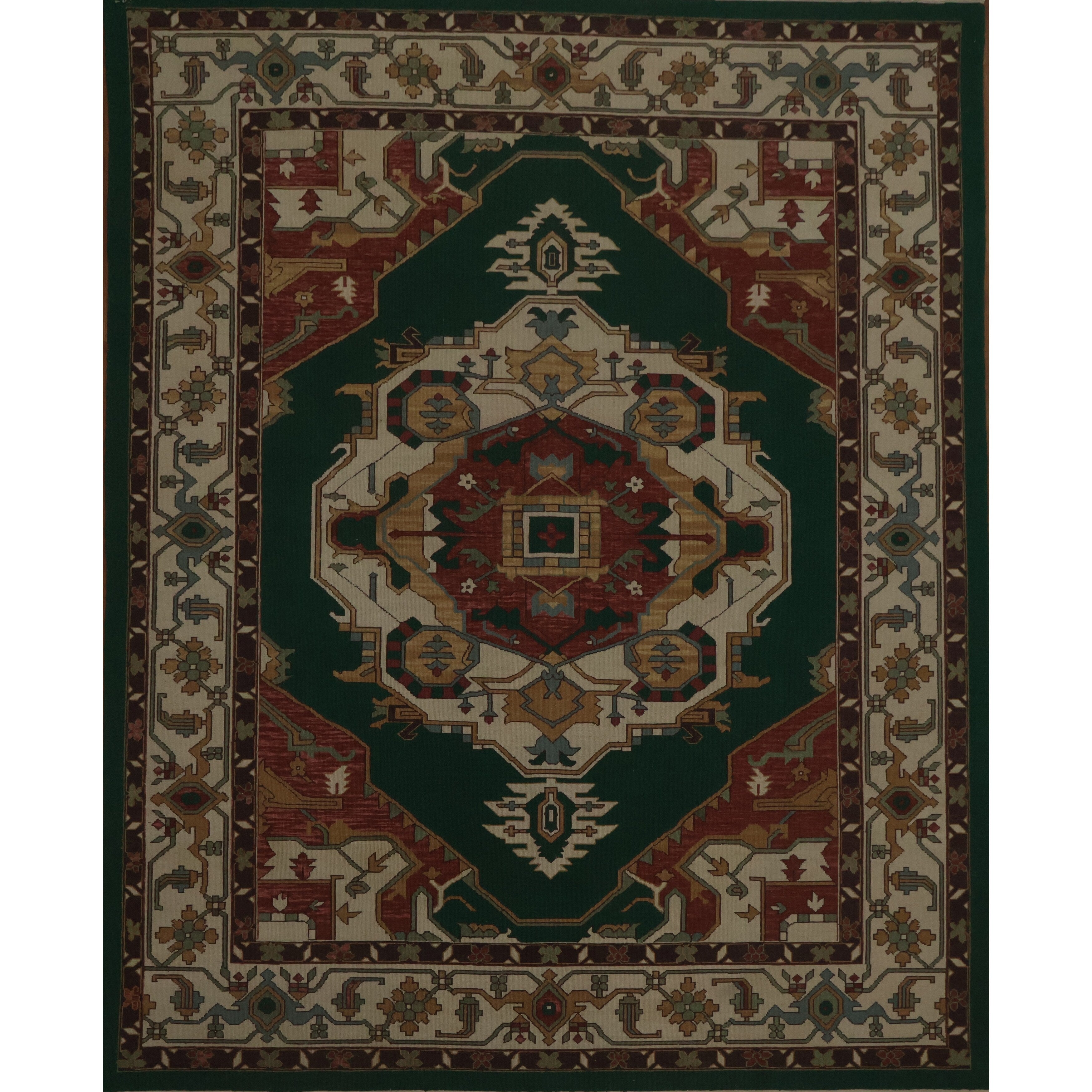 Hand Knotted Oriental 100 Wool Carpet Traditional Medallion Green Sumak Area Rug 9 9 X 7 11