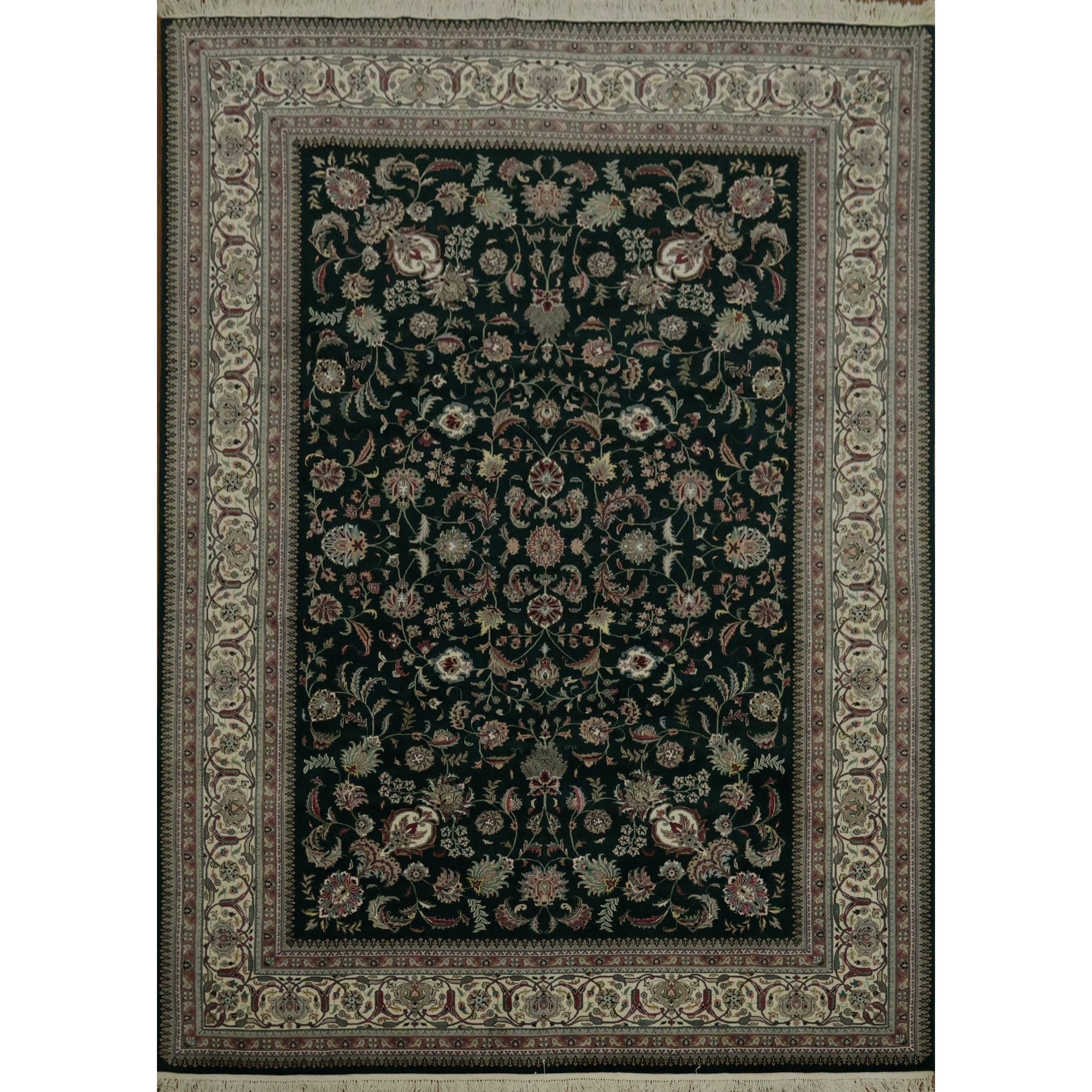 Hand Knotted Oriental 100 Wool Carpet Traditional Traditional Green Kashan Area Rug 13 7 X 9 8