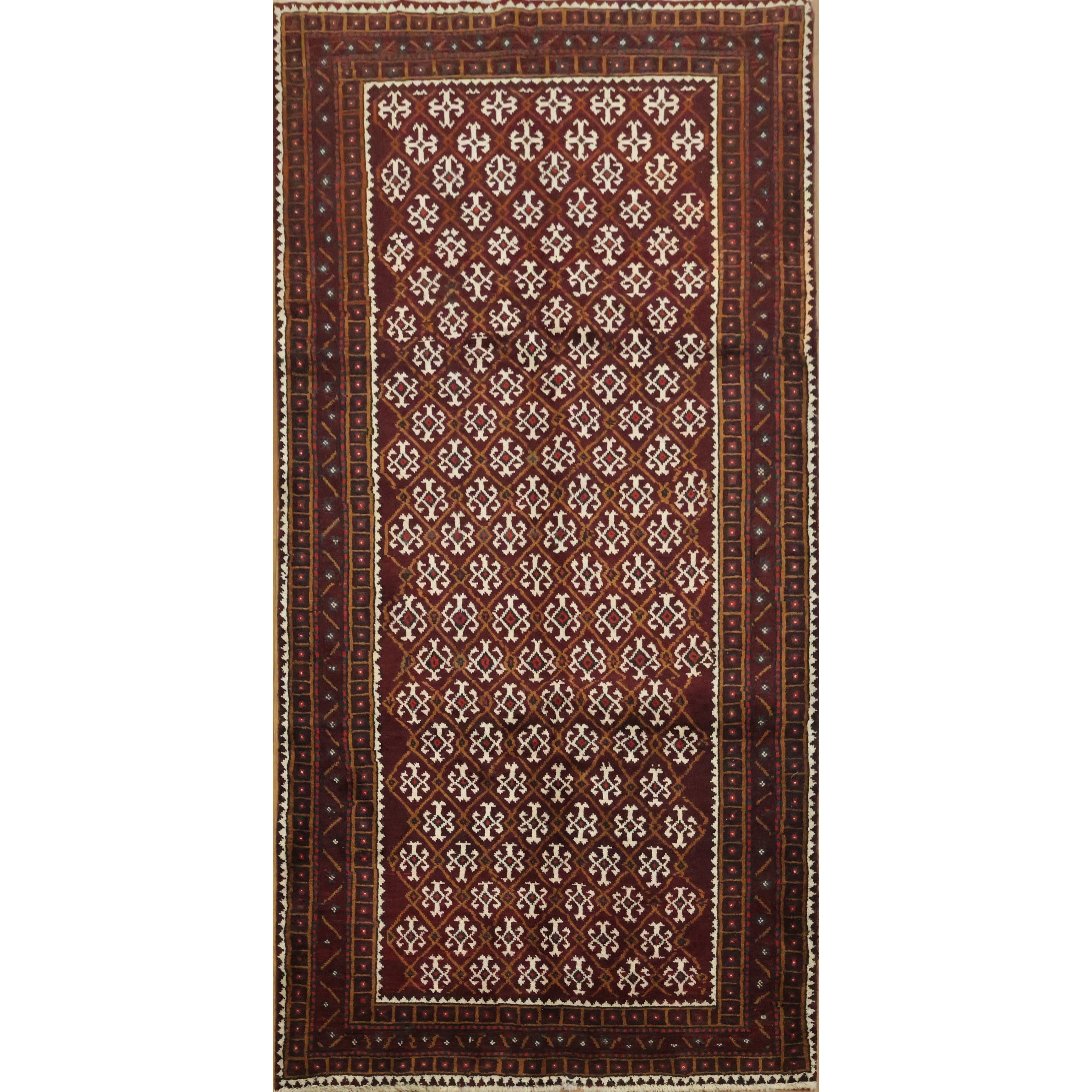Hand Knotted Oriental 100 Wool Carpet Traditional Tribal Beige Ivories Balouch Runner Rug 7 8 X 3 10