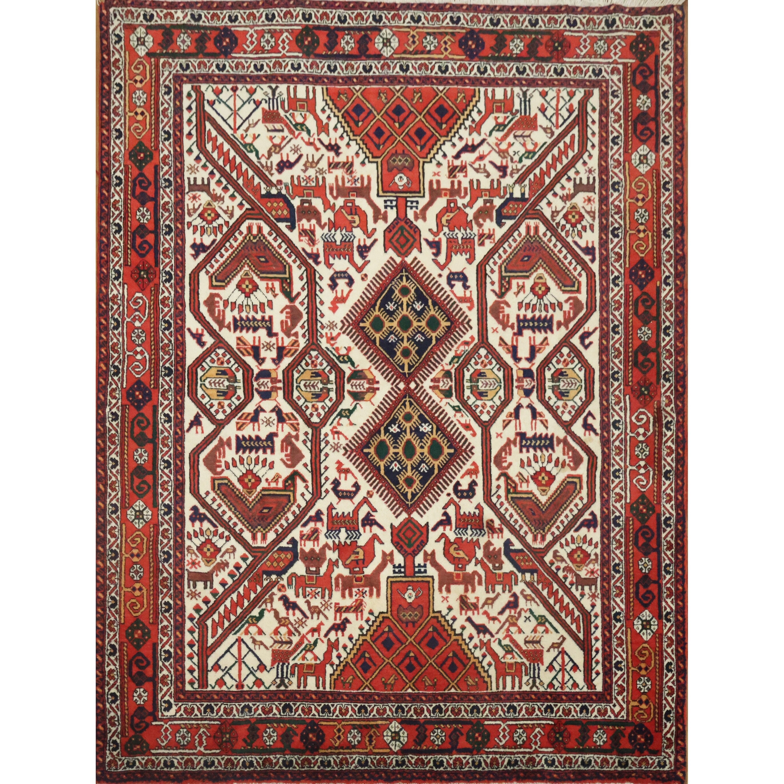 Hand Knotted Oriental 100 Wool Carpet Traditional Tribal Beige Ivories Sirjan Area Rug 4 8 X 6 2