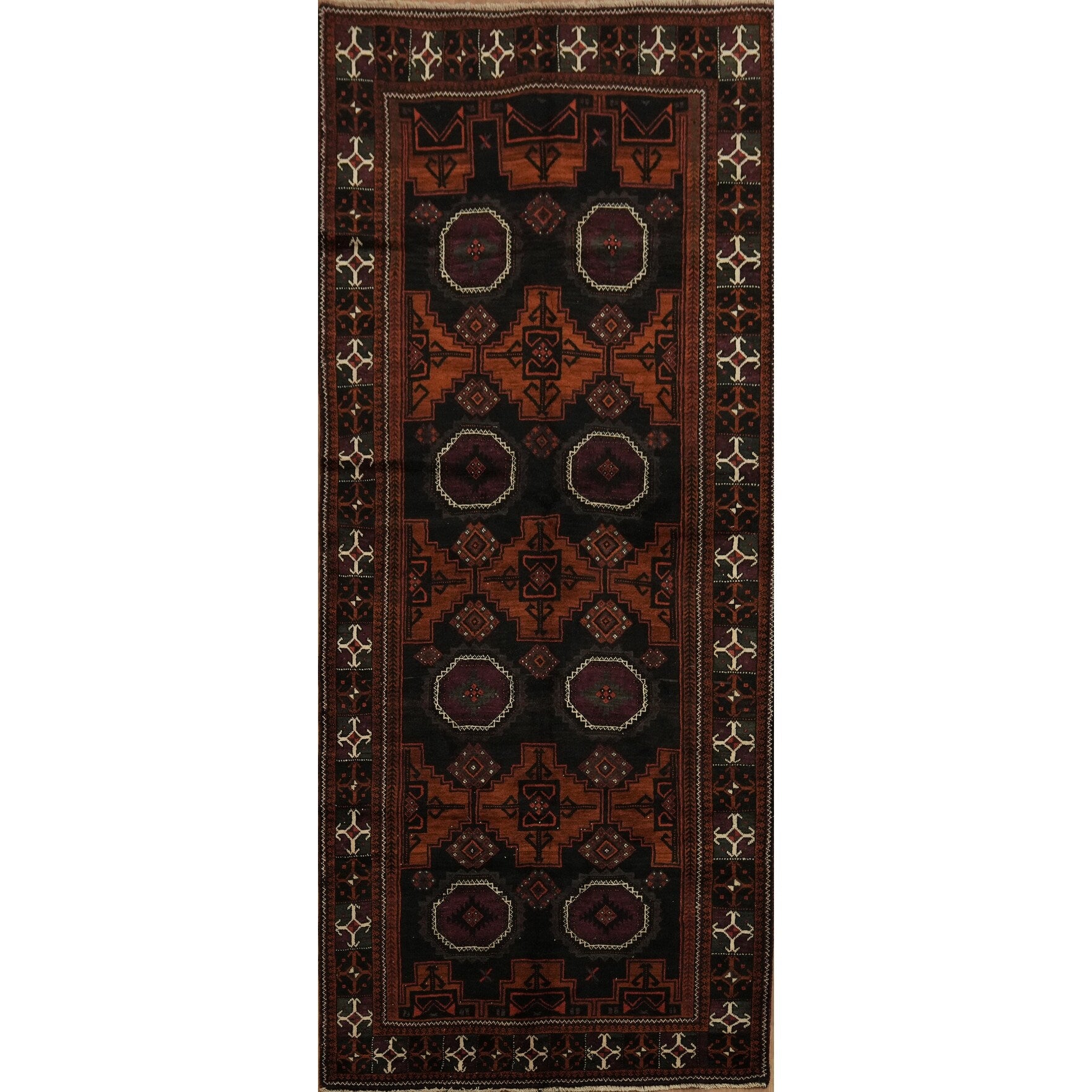 Hand Knotted Oriental 100 Wool Carpet Traditional Tribal Black Balouch Runner Rug 9 7 X 4 0