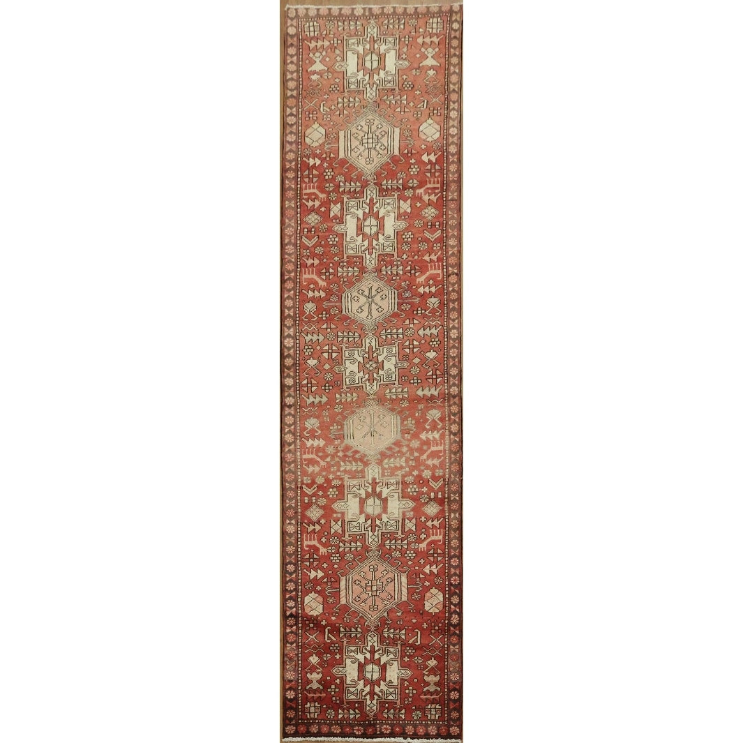 Hand Knotted Oriental 100 Wool Carpet Traditional Tribal Brown Gharajeh Runner Rug 11 5 X 2 10