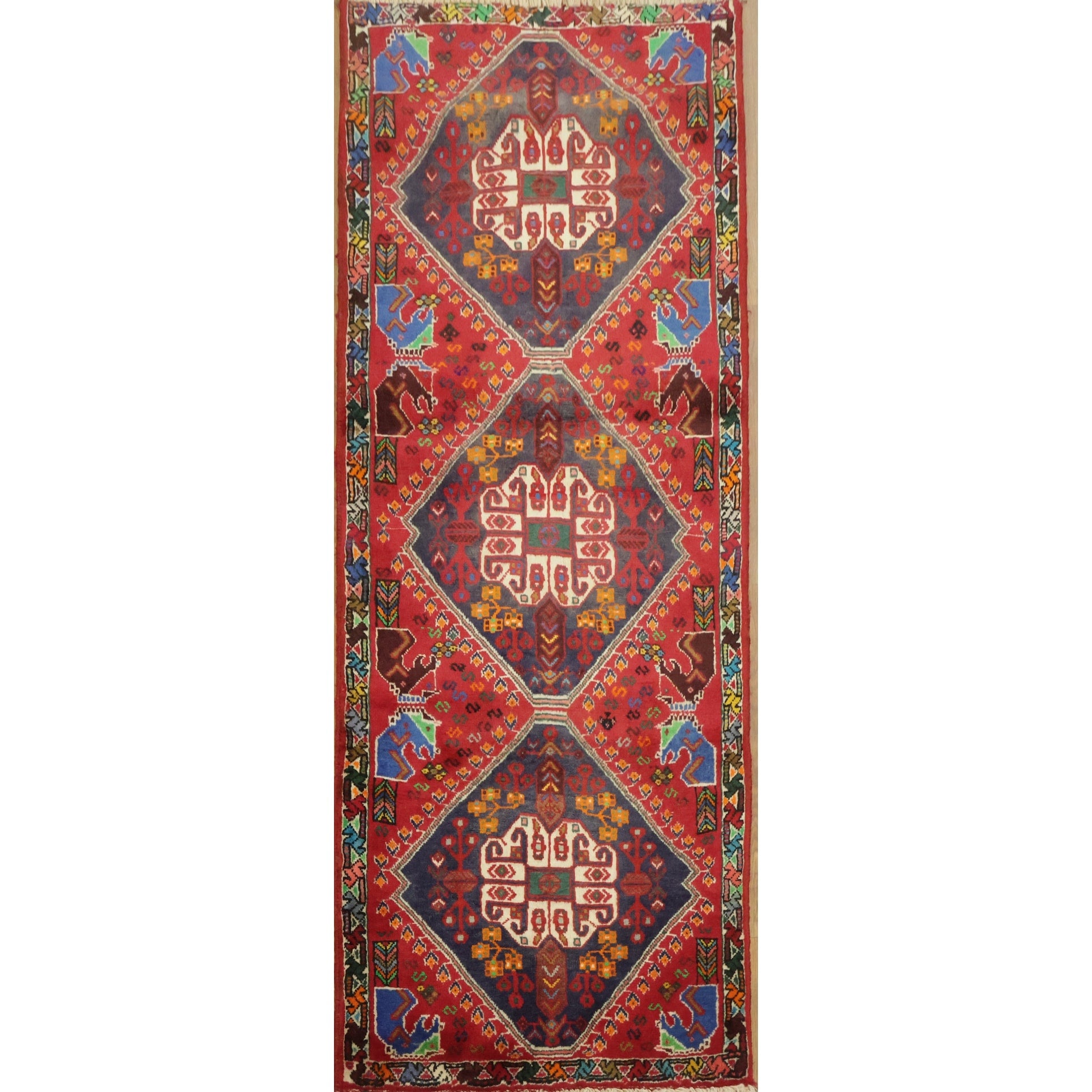 Hand Knotted Oriental 100 Wool Carpet Traditional Tribal Greys Charcoal Shiraz Runner Rug 5 7 X 2 2