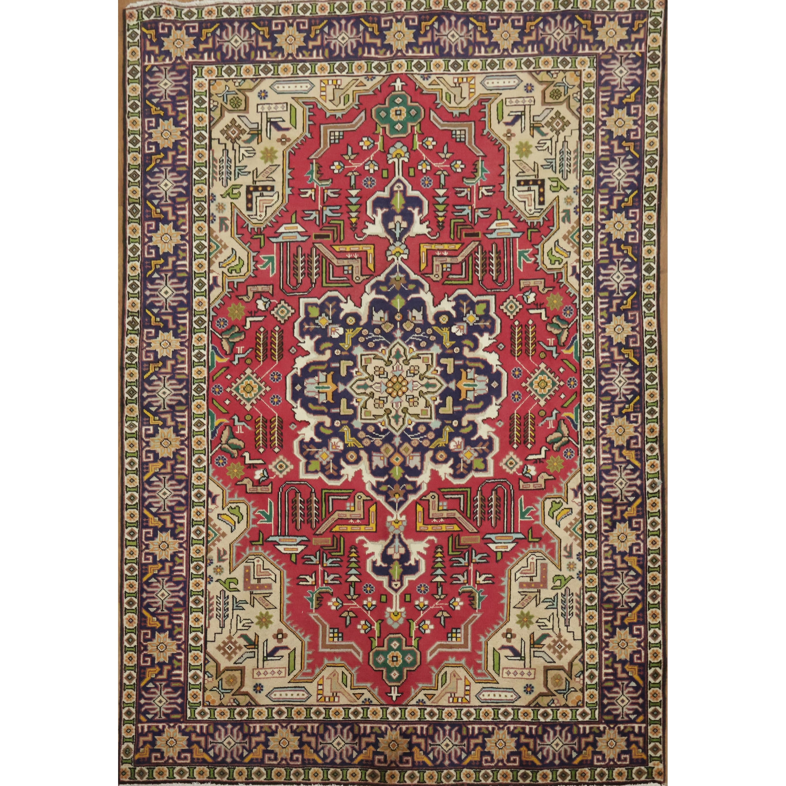 Hand Knotted Oriental 100 Wool Carpet Traditional Tribal Multi Colored Tabriz Area Rug 6 5 X 4 6