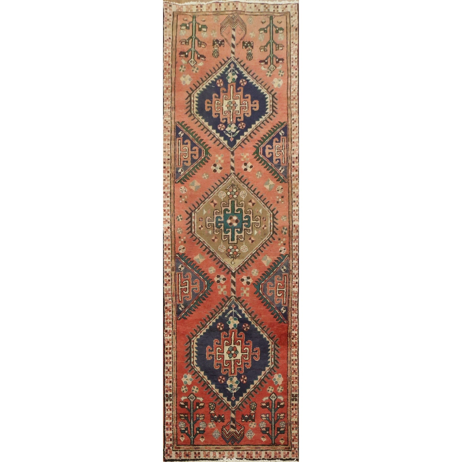 Hand Knotted Oriental 100 Wool Carpet Traditional Tribal Oranges Rust Hamedan Runner Rug 10 6 X 3 1