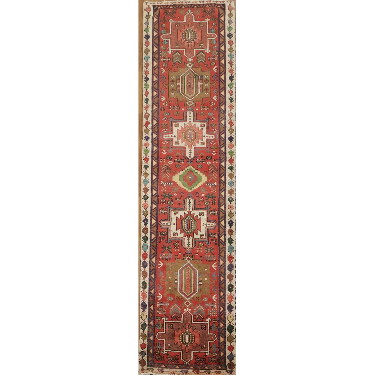 Hand Knotted Oriental 100 Wool Carpet Traditional Tribal Red Gharajeh Runner Rug 9 4 X 2 5