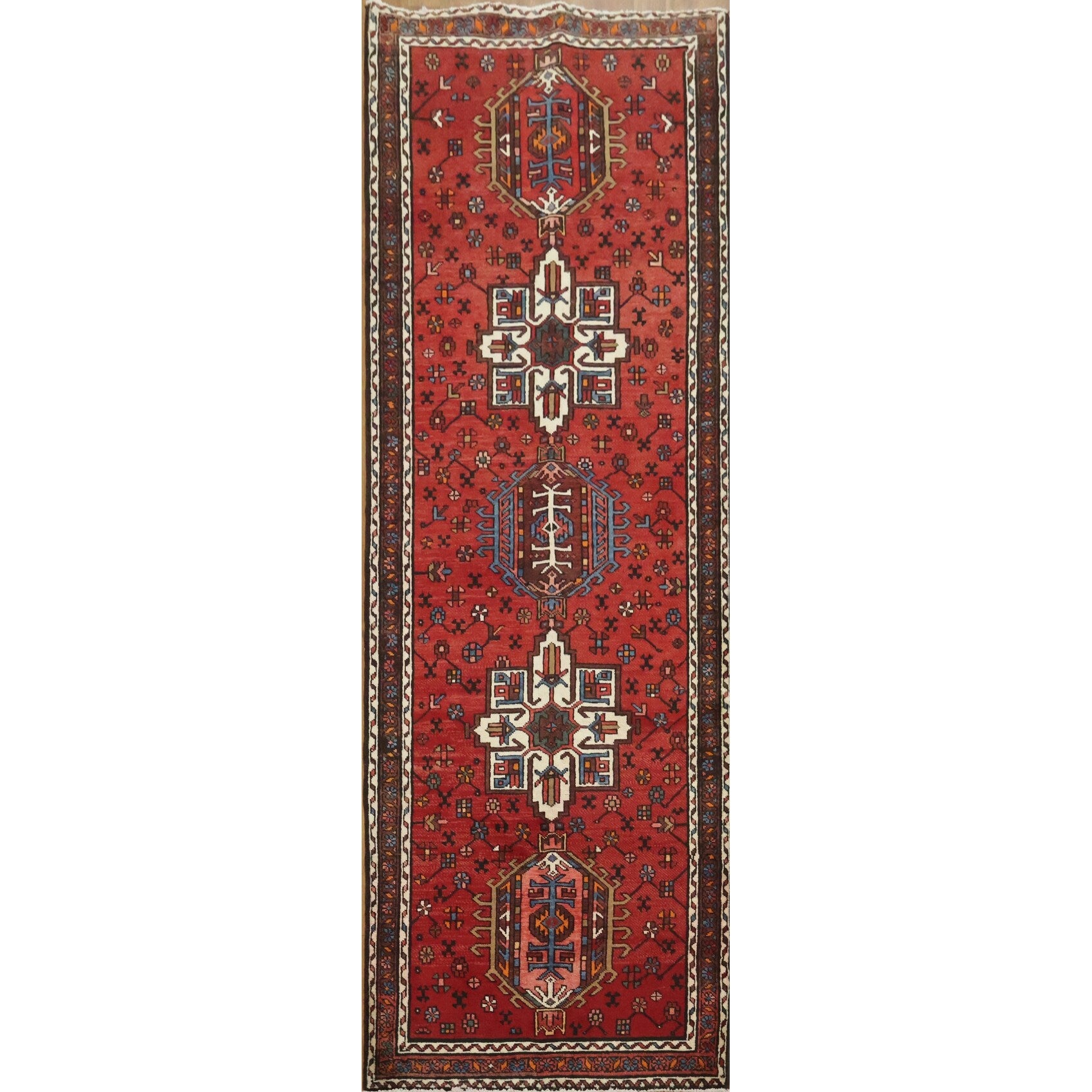Hand Knotted Oriental 100 Wool Carpet Traditional Tribal Red Heriz Runner Rug 9 2 X 3 1