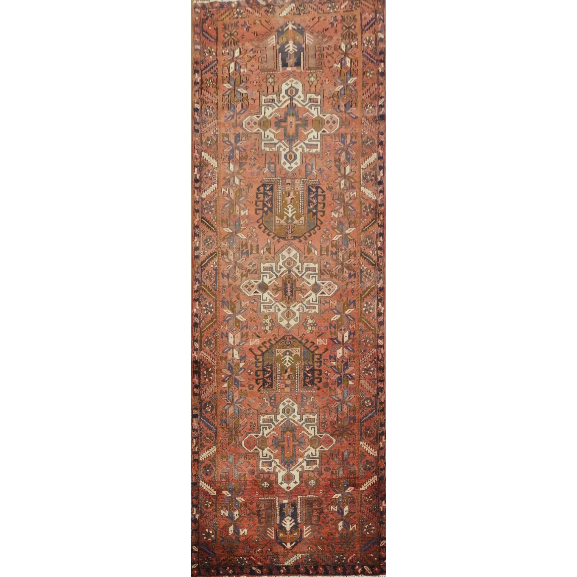 Hand Knotted Oriental 100 Wool Carpet Traditional Tribal Red Heriz Runner Rug 10 7 X 3 7