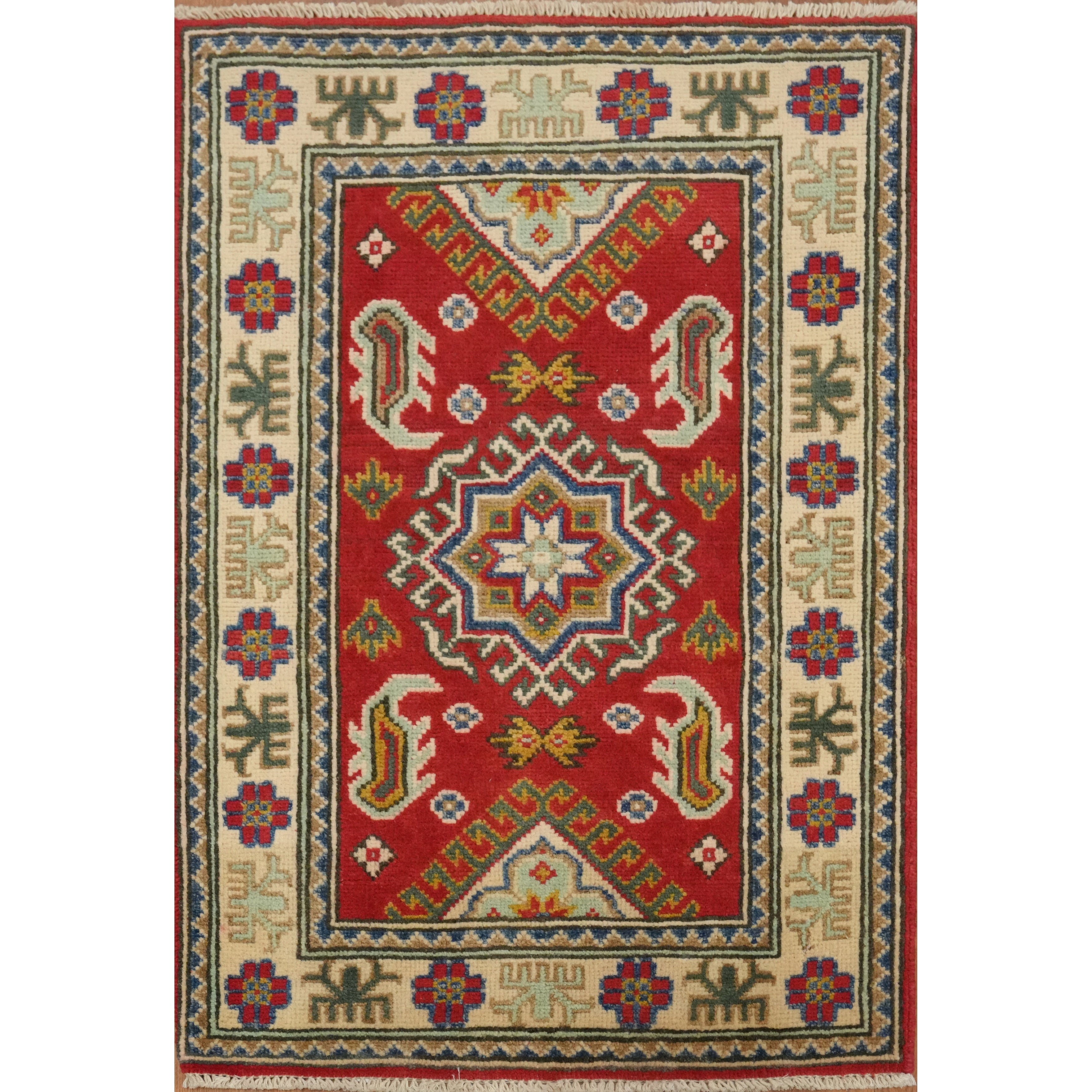 Hand Knotted Oriental 100 Wool Carpet Traditional Tribal Red Kazak Area Rug 3 0 X 1 11