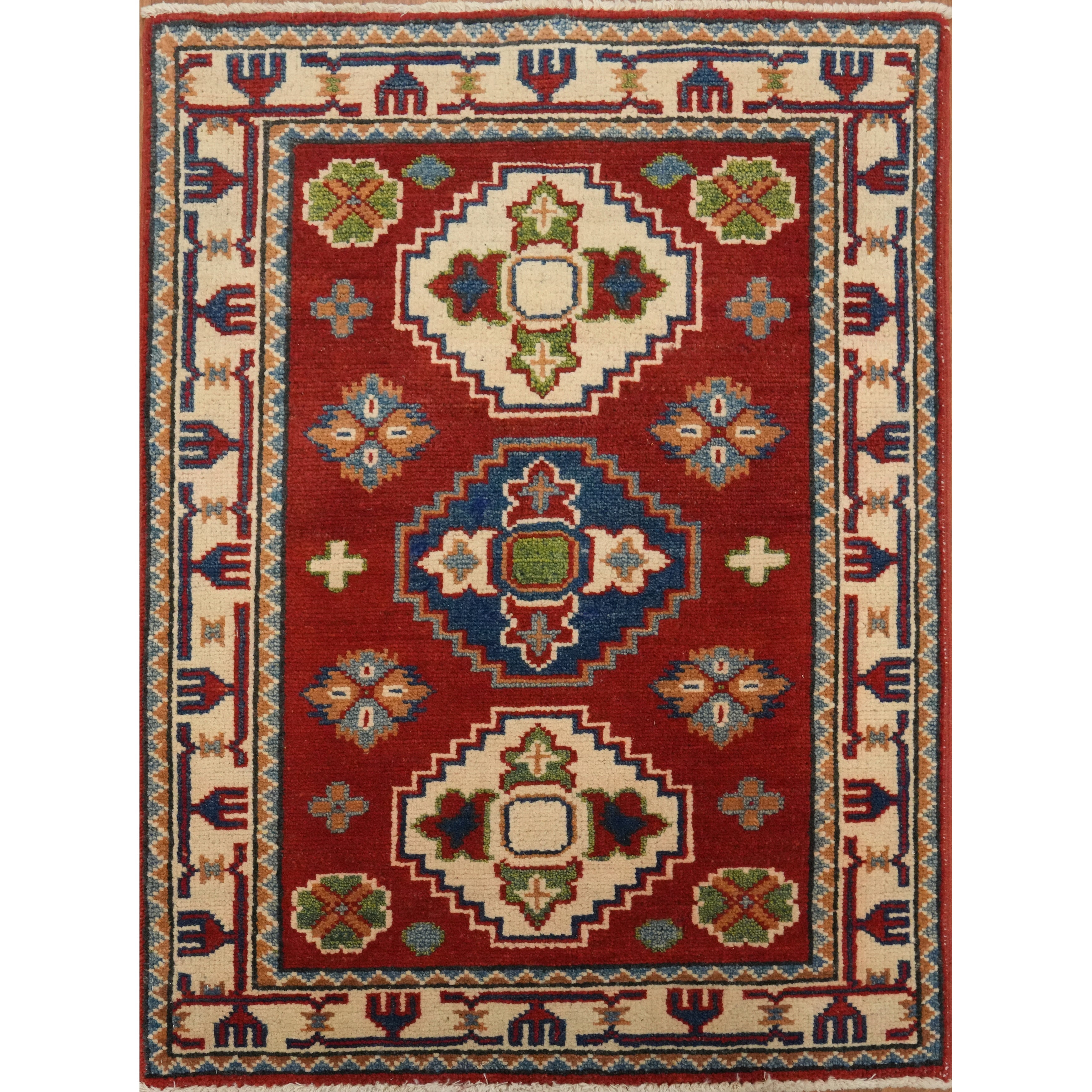 Hand Knotted Oriental 100 Wool Carpet Traditional Tribal Red Kazak Area Rug 2 10 X 2 1