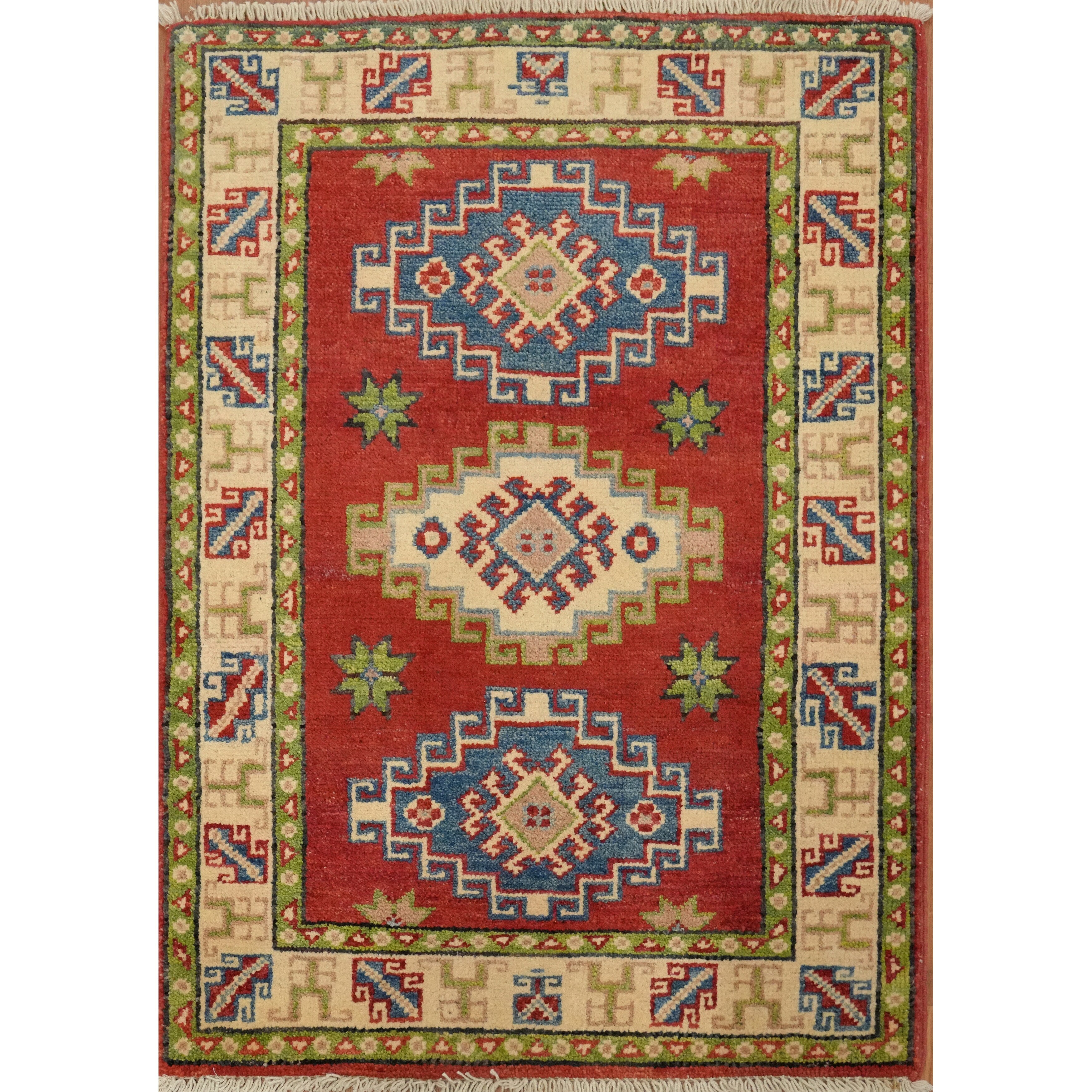 Hand Knotted Oriental 100 Wool Carpet Traditional Tribal Red Kazak Area Rug 2 11 X 2 0