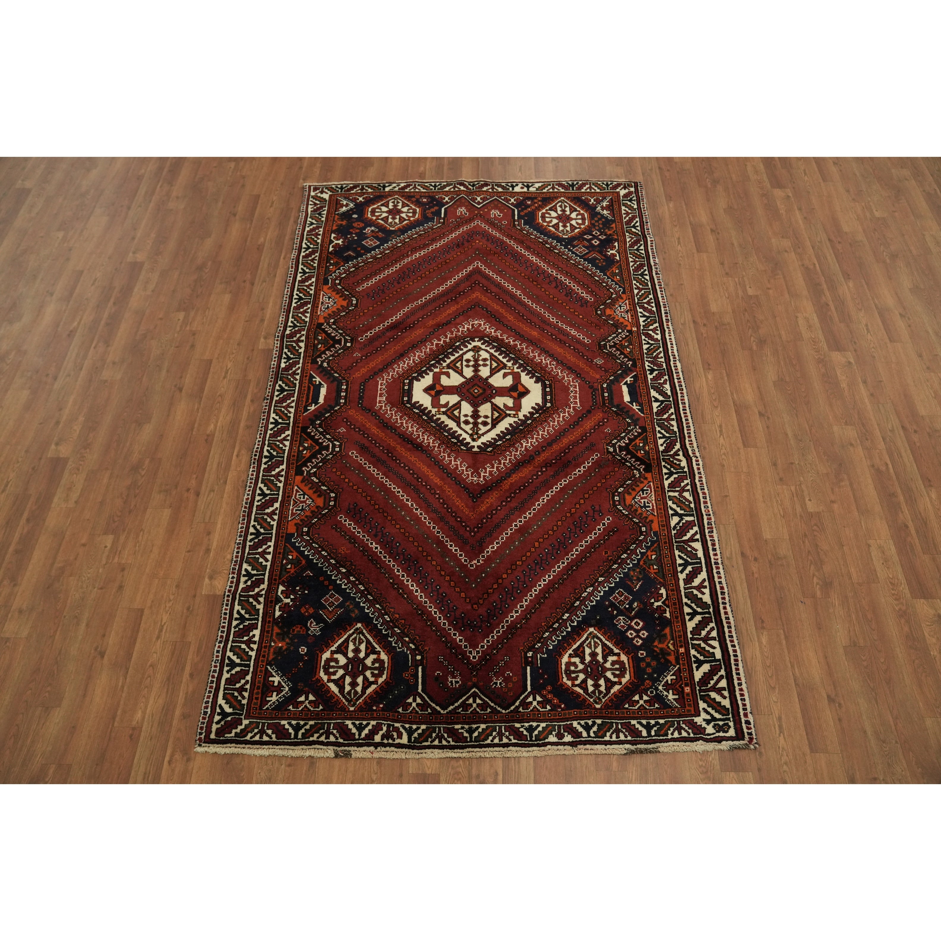 Hand Knotted Oriental 100 Wool Carpet Traditional Tribal Red Shiraz Area Rug 8 1 X 5 0