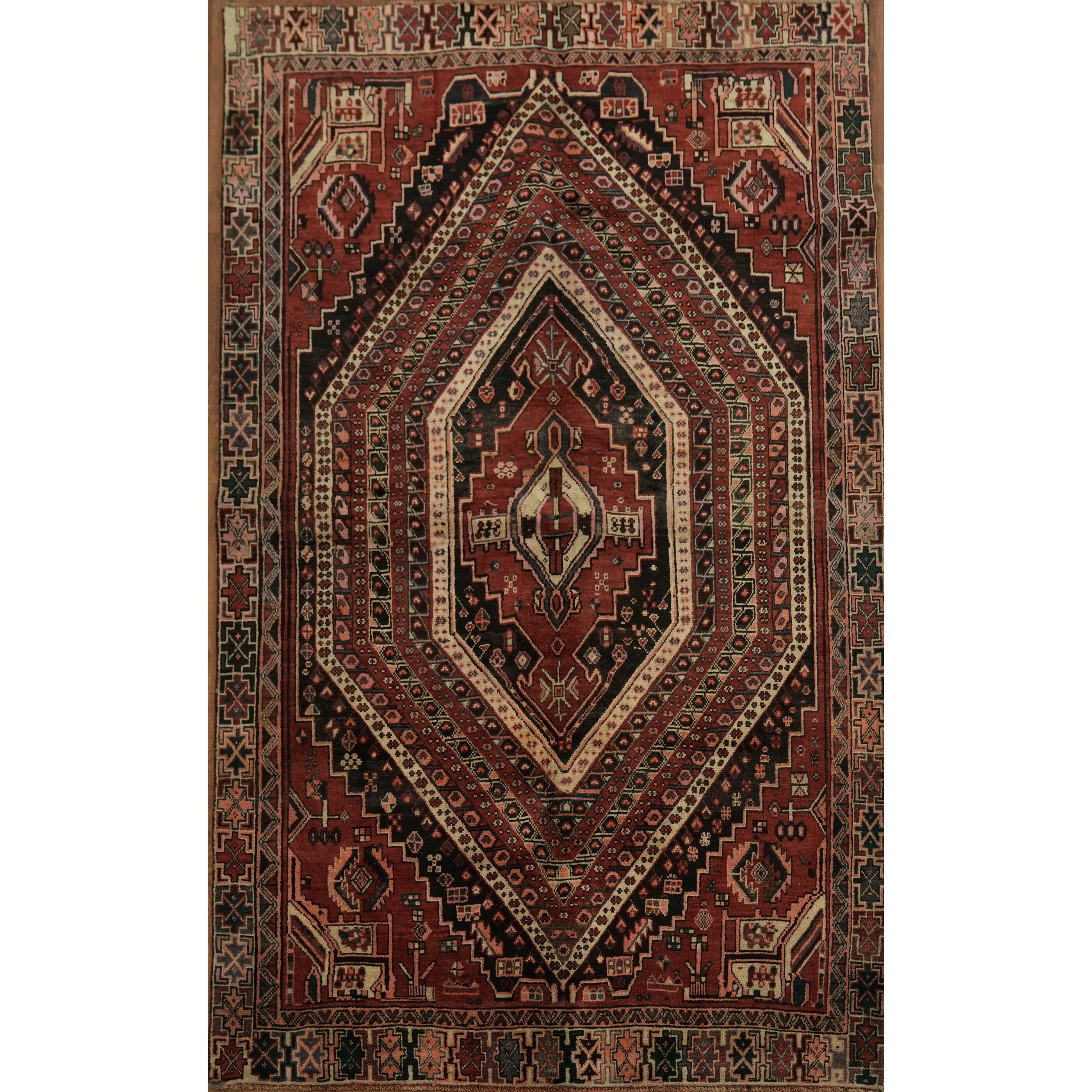 Hand Knotted Oriental 100 Wool Carpet Traditional Tribal Red Shiraz Area Rug 7 8 X 4 9