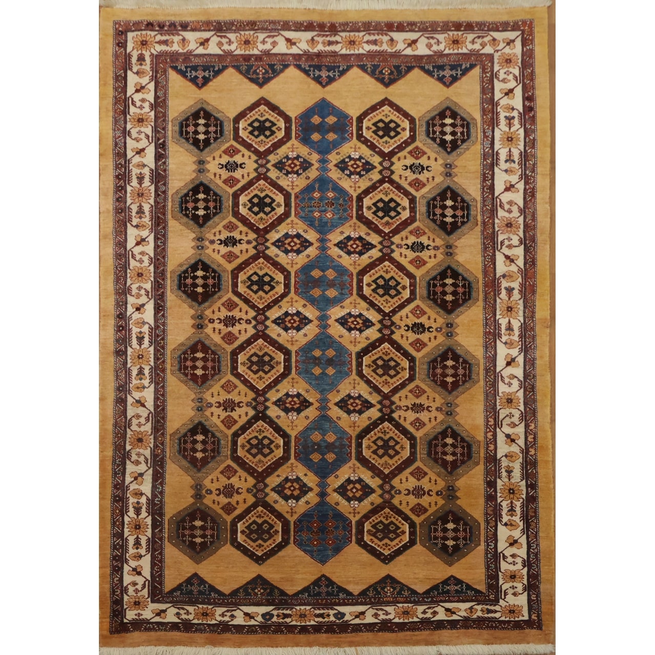 Hand Knotted Oriental 100 Wool Carpet Traditional Tribal Yellow Gold Shiraz Area Rug 8 3 X 5 9