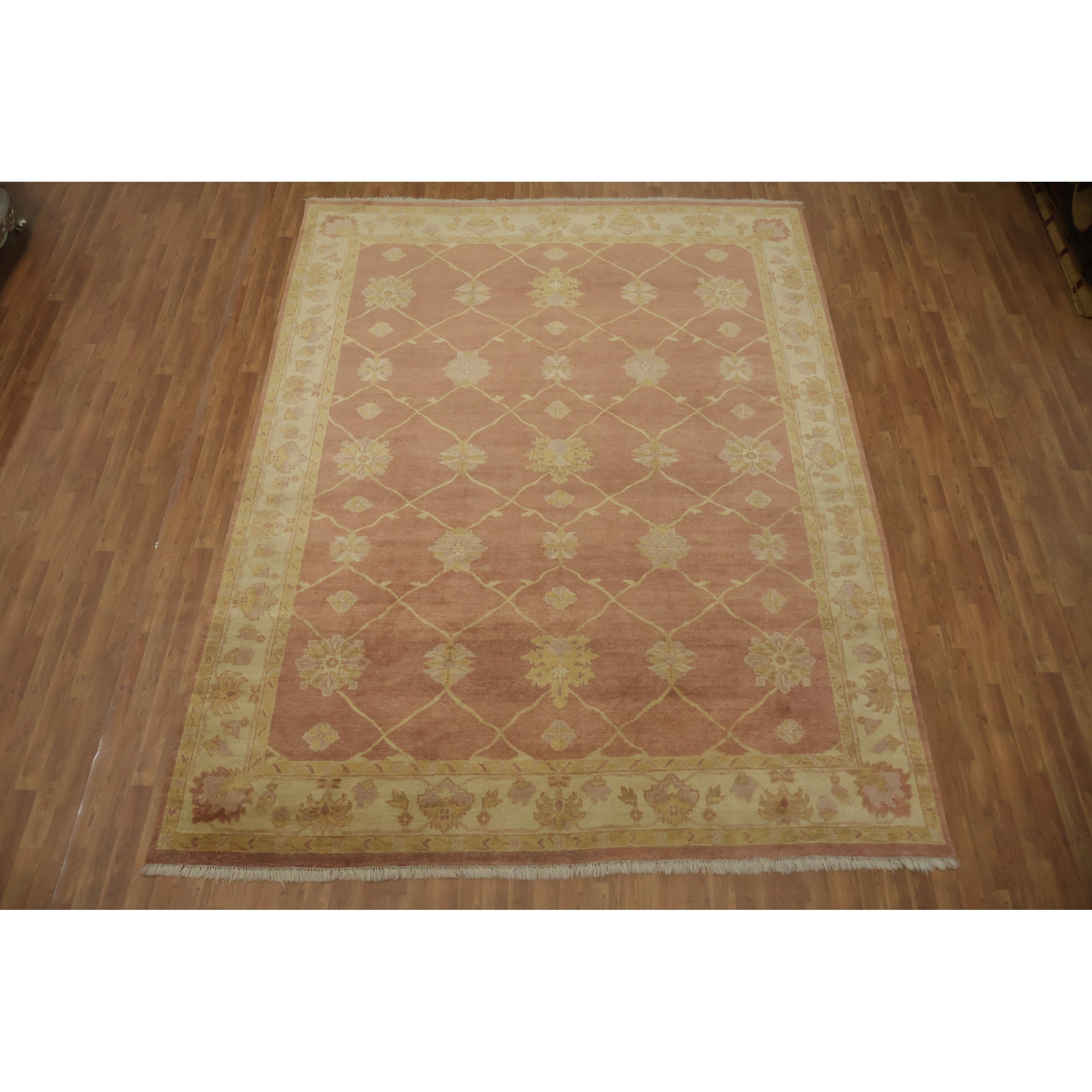 Hand Knotted Oriental 100 Wool Carpet Transitional All Over Coral Oushak Area Rug 11 8 X 9 0