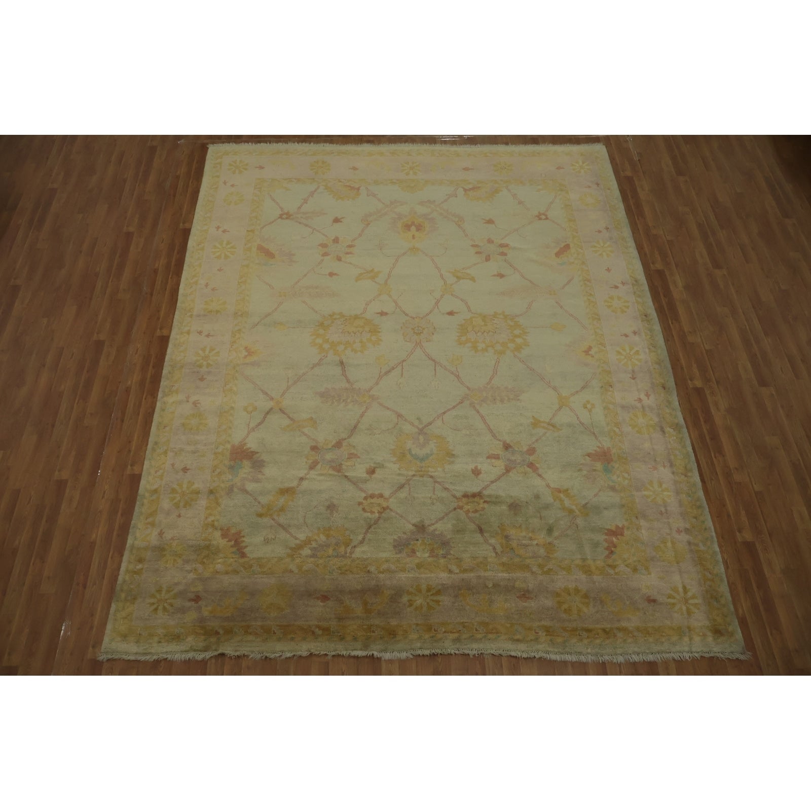 Hand Knotted Oriental 100 Wool Carpet Transitional All Over Green Oushak Area Rug 12 10 X 10 5