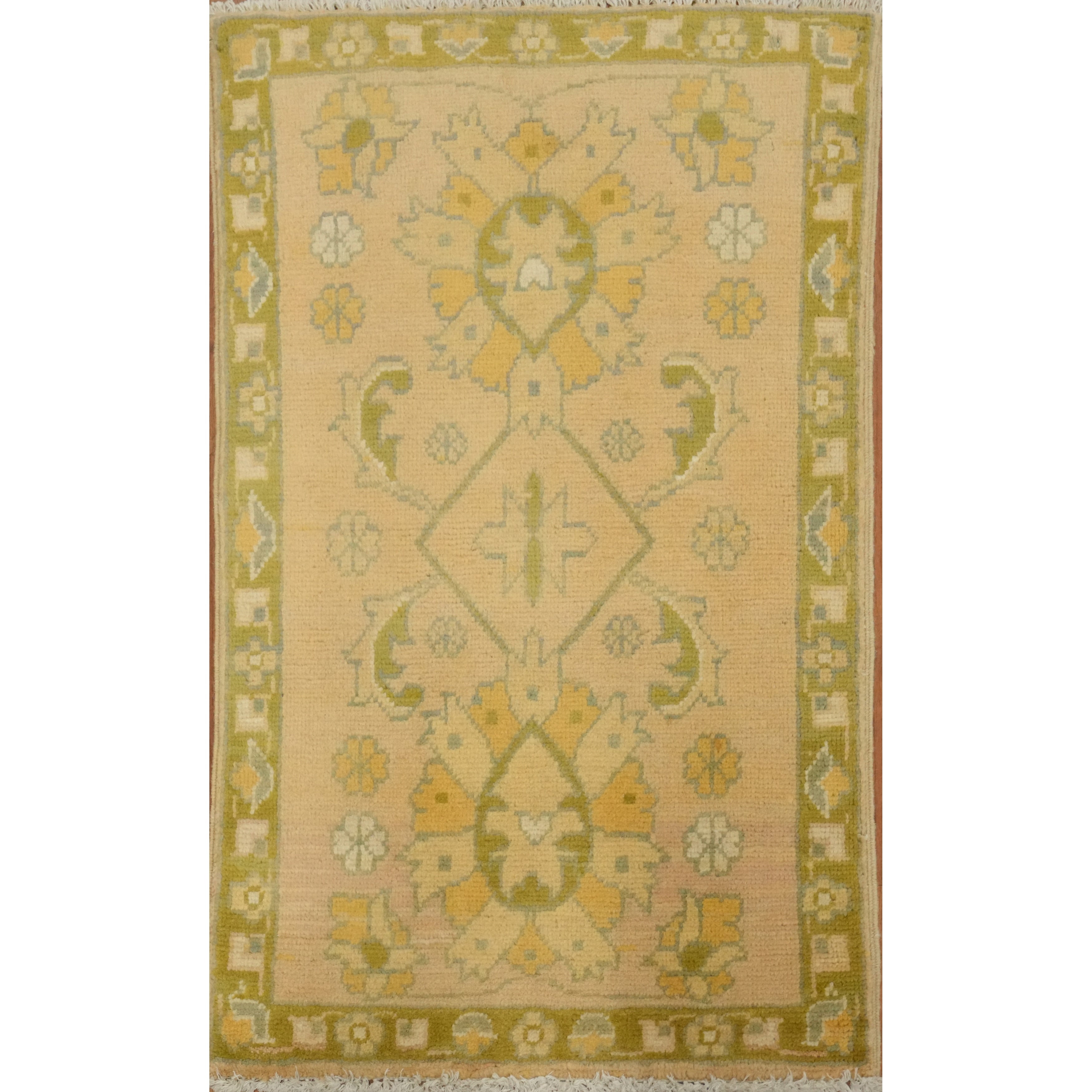 Hand Knotted Oriental 100 Wool Carpet Transitional All Over Peach Oushak Area Rug 2 10 X 1 9
