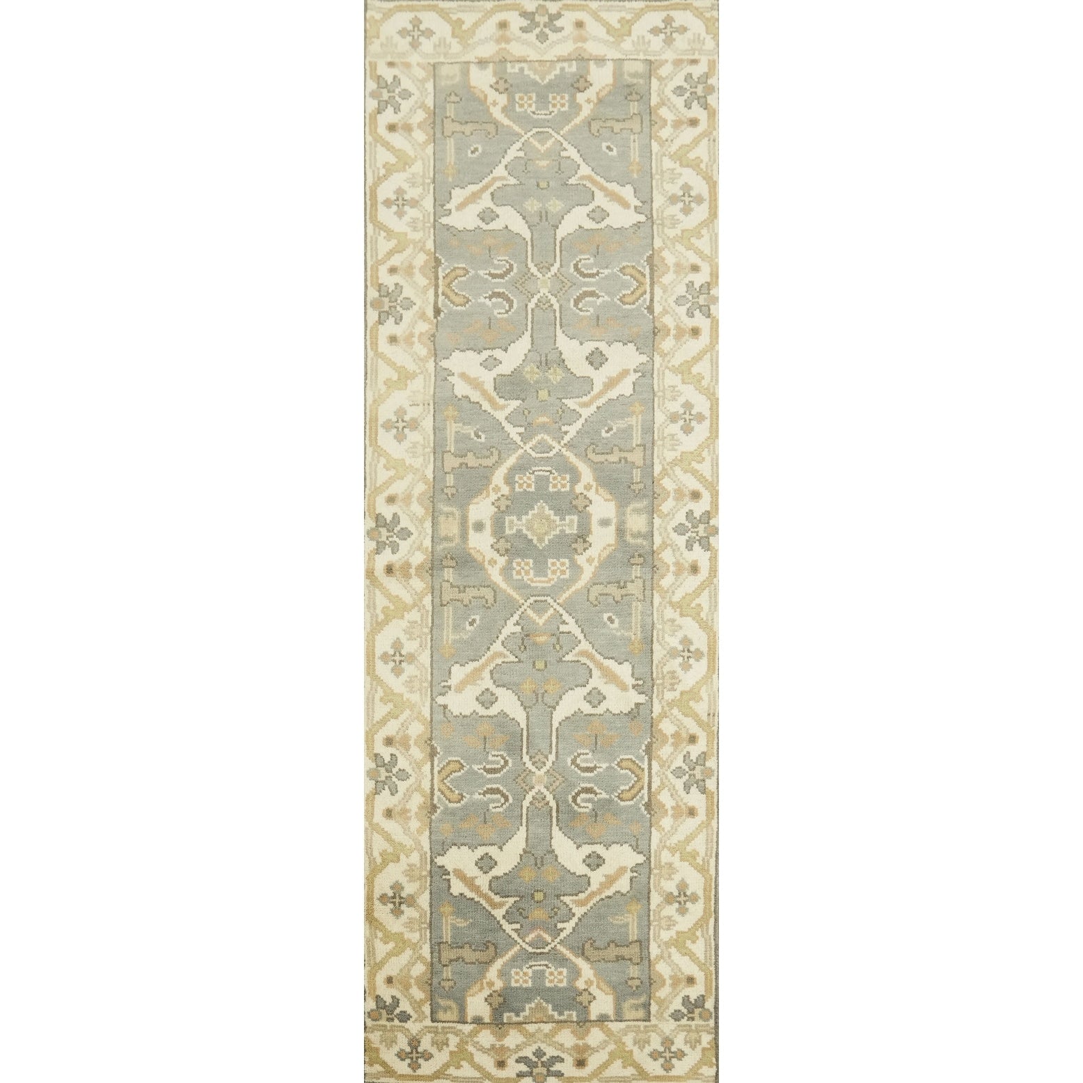 Hand Knotted Oriental 100 Wool Carpet Transitional Blues Oushak Runner Rug 7 11 X 2 7