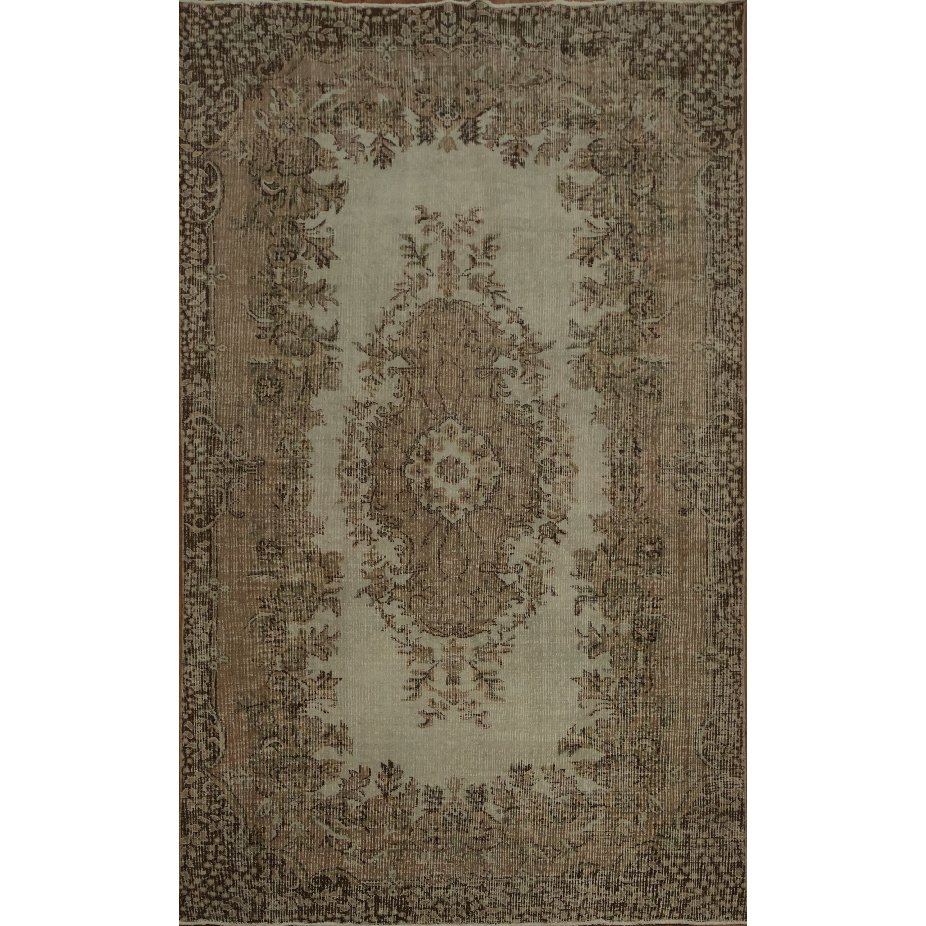 Hand Knotted Oriental 100 Wool Carpet Transitional Floral Beige Ivories Anatolian Area Rug 9 1 X 5 7